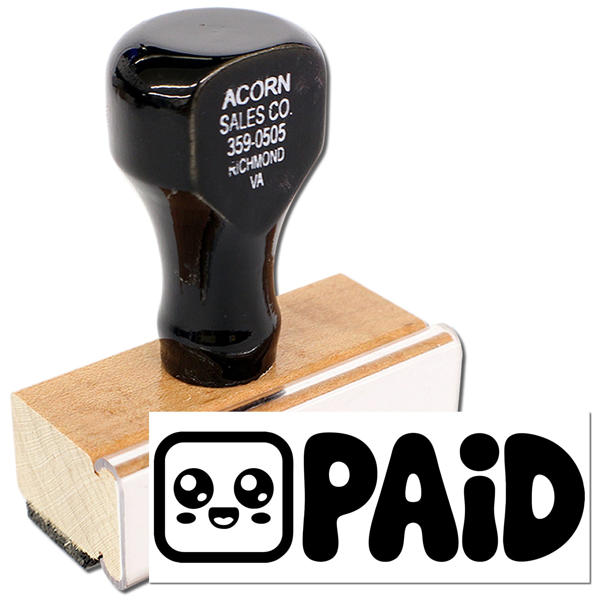 Custom paid rubber stamp with wooden handle, ideal for marking invoices and documents as paid.