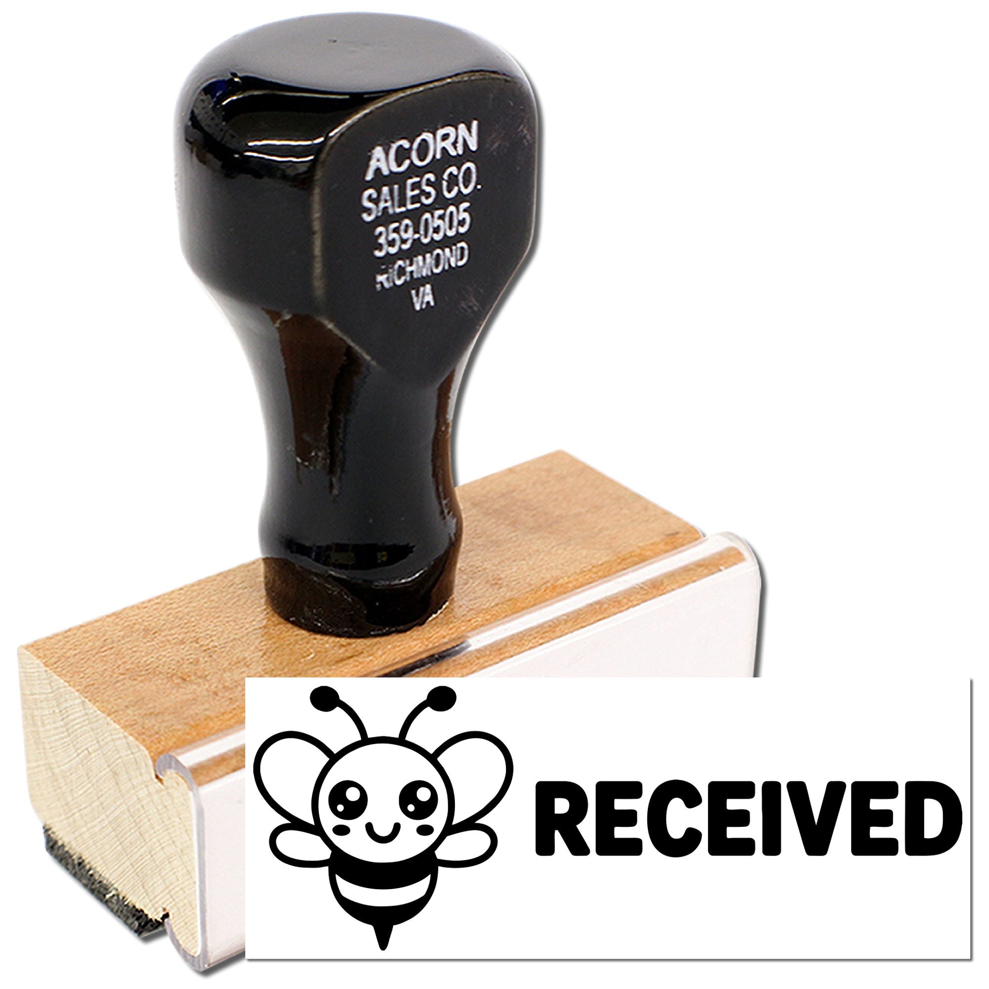 Custom Acorn Sales Co. received rubber stamp for marking incoming mail and packages.