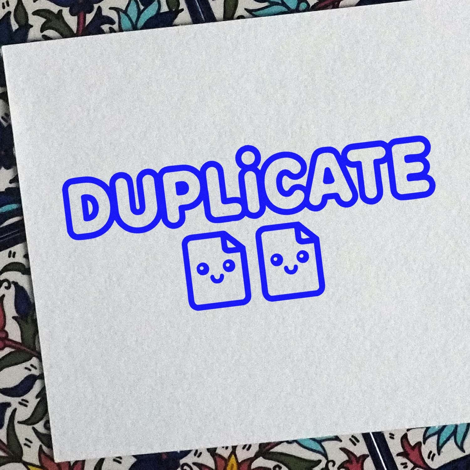 Duplicate rubber stamp design with two document icons for office file copies, records, and document labeling.