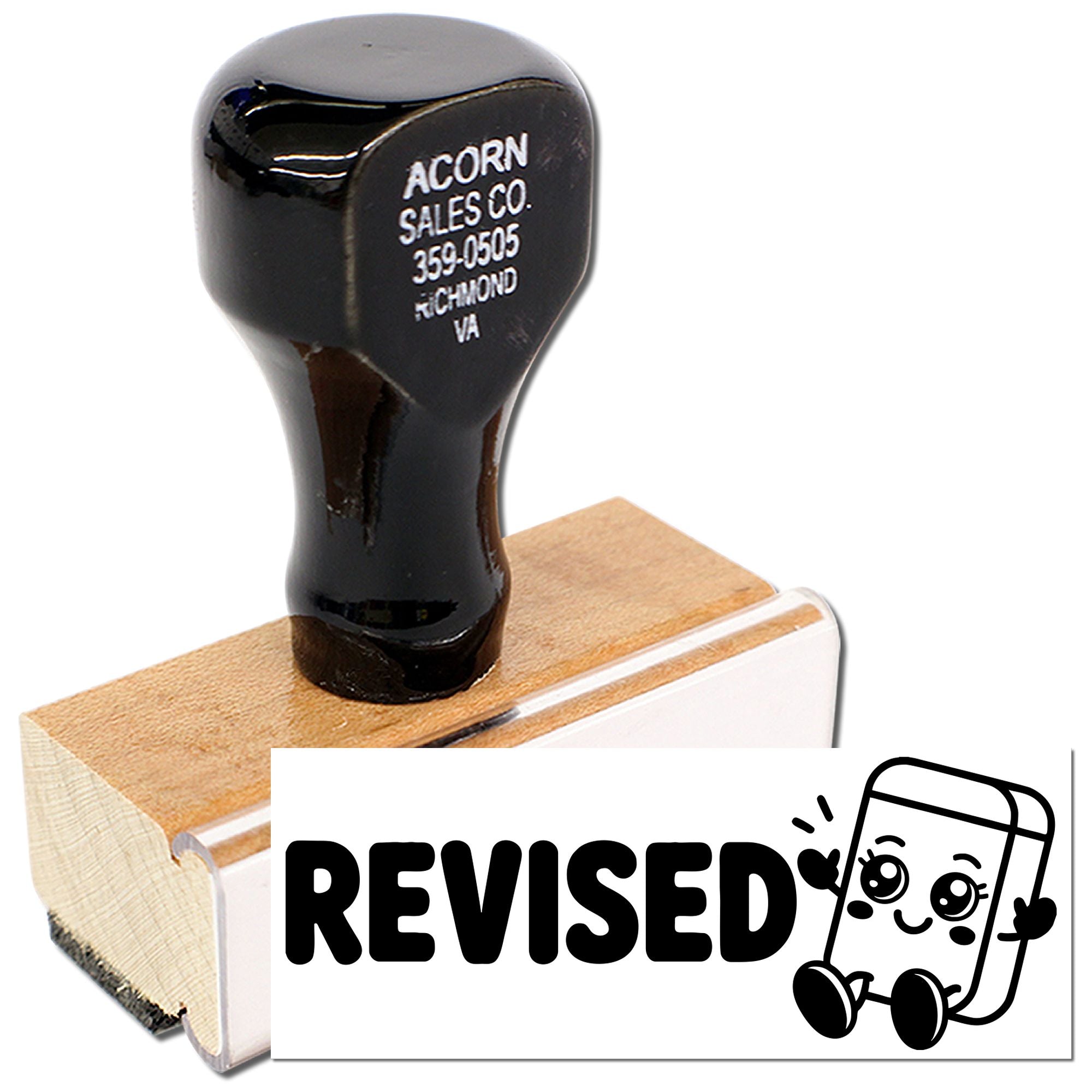 Revised rubber stamp for documents, forms, and office files to indicate updates, changes, or final review.