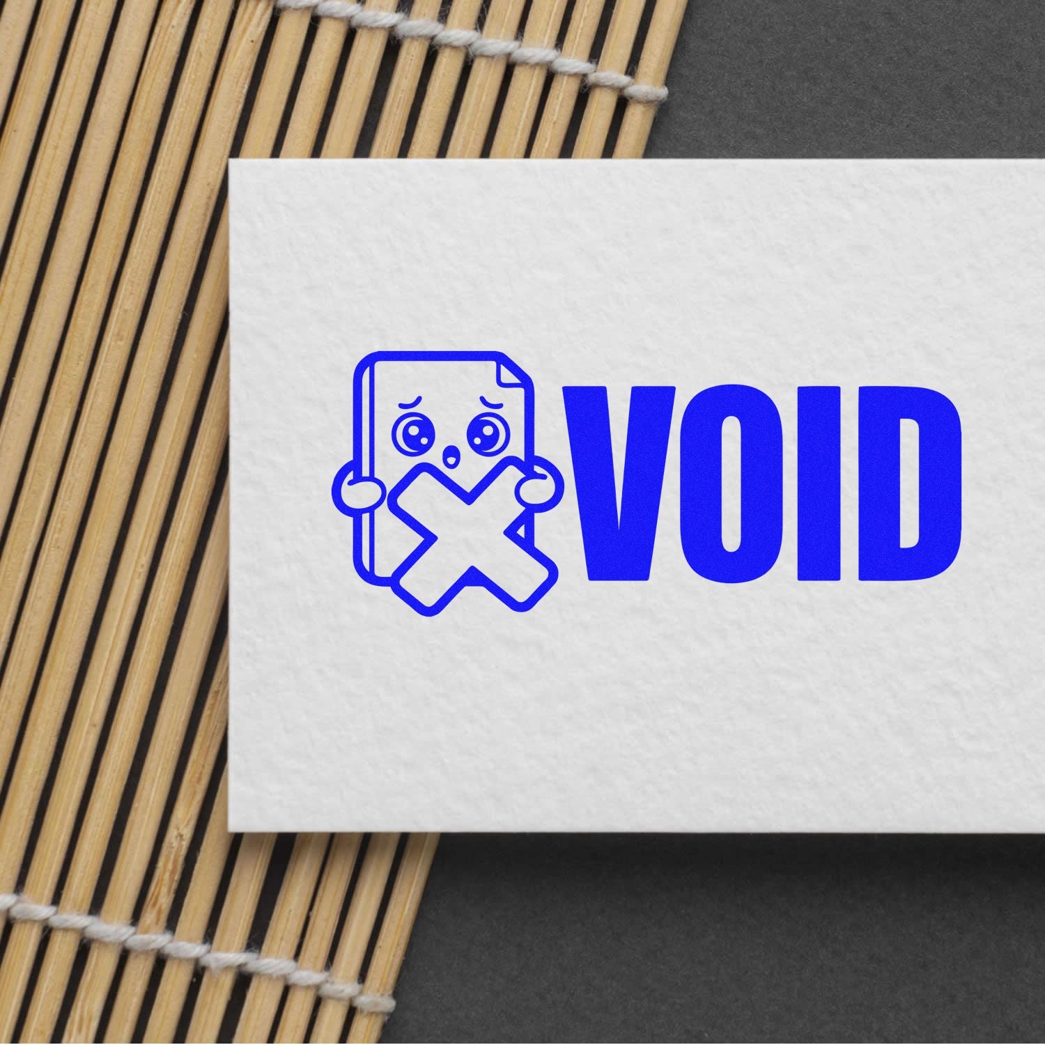 VOID rubber stamp design with document X icon for marking forms, invoices, and paperwork as invalid.