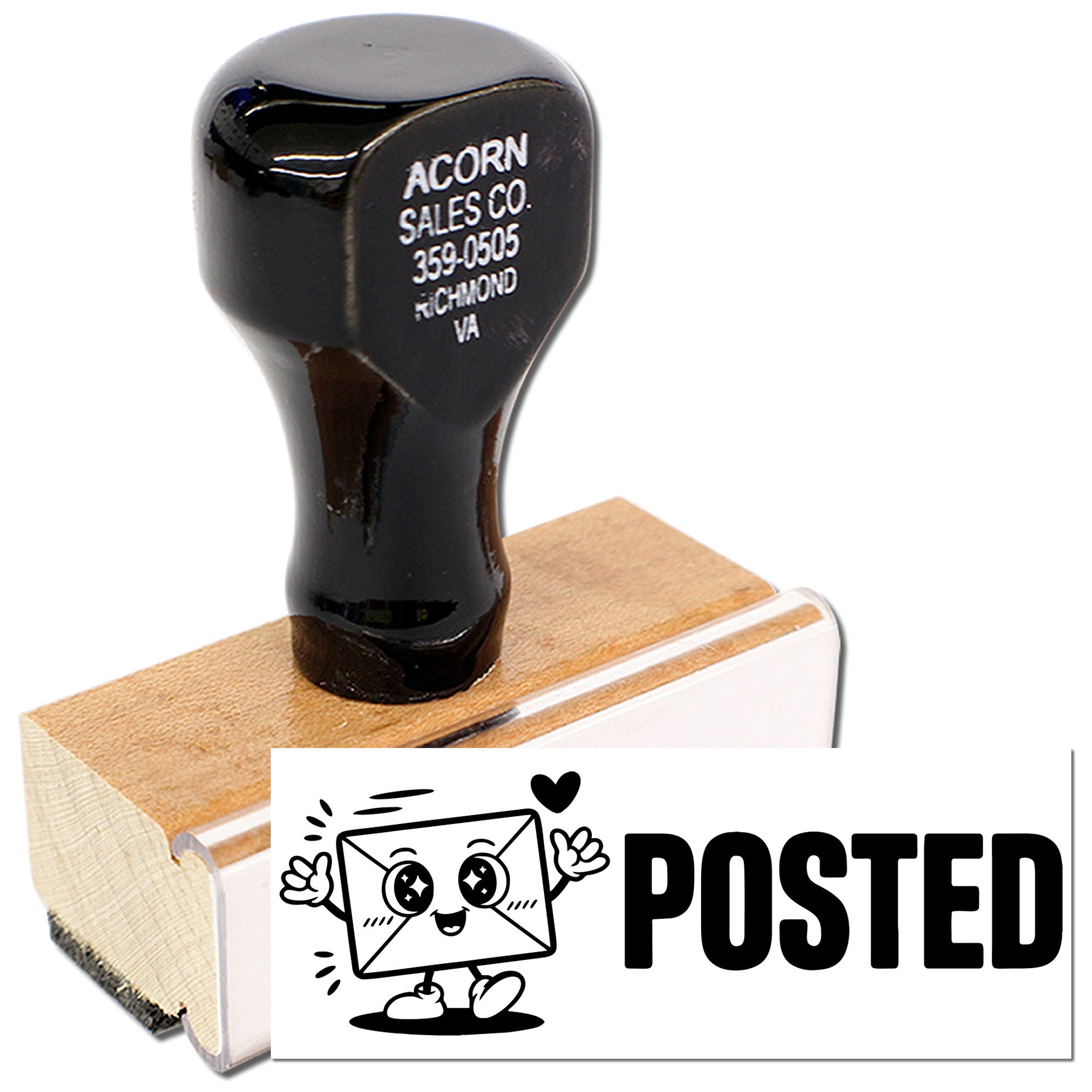 Custom rubber stamp with POSTED mail design for marking envelopes and outgoing correspondence.