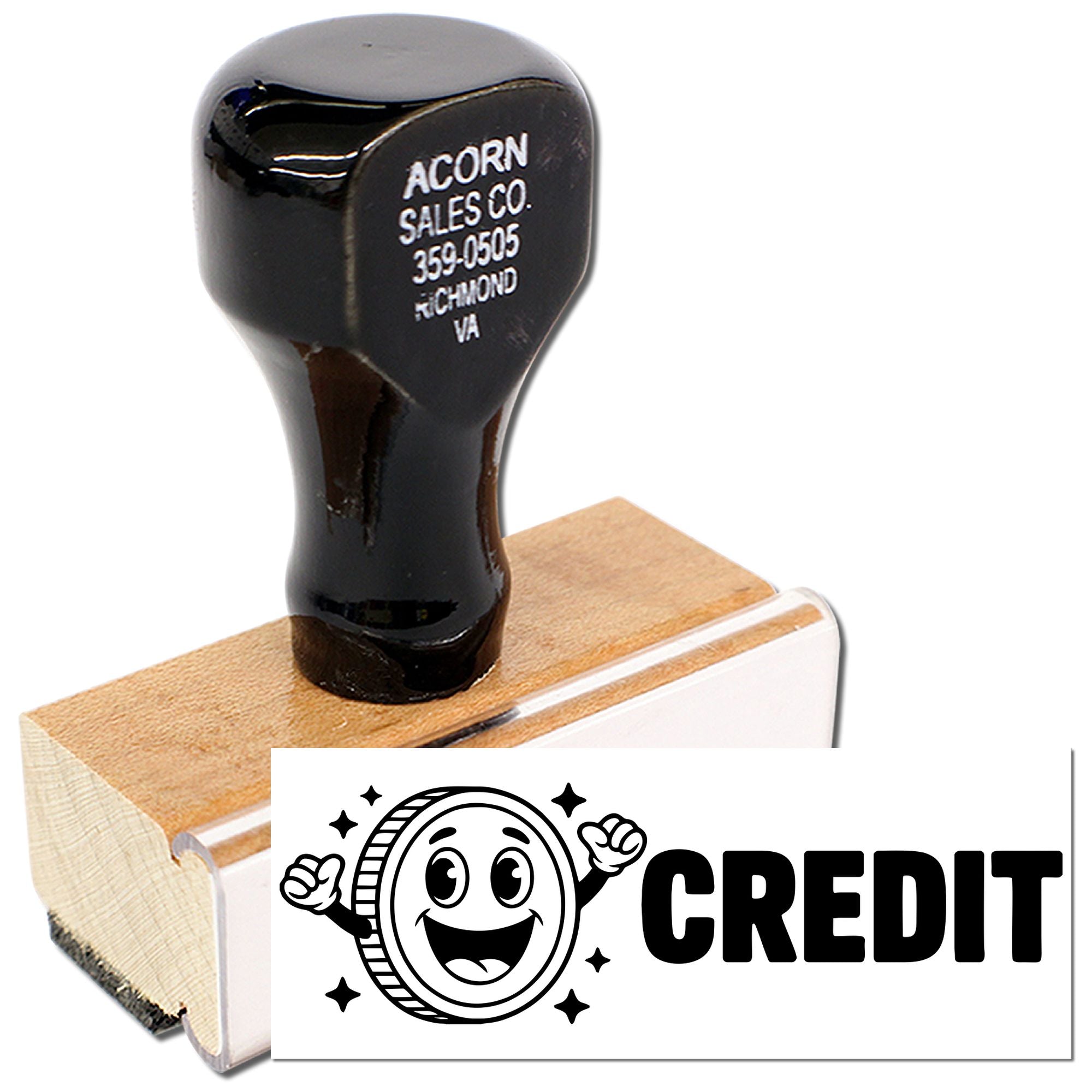 Custom Credit rubber stamp for marking paid invoices, receipts, and bookkeeping documents.
