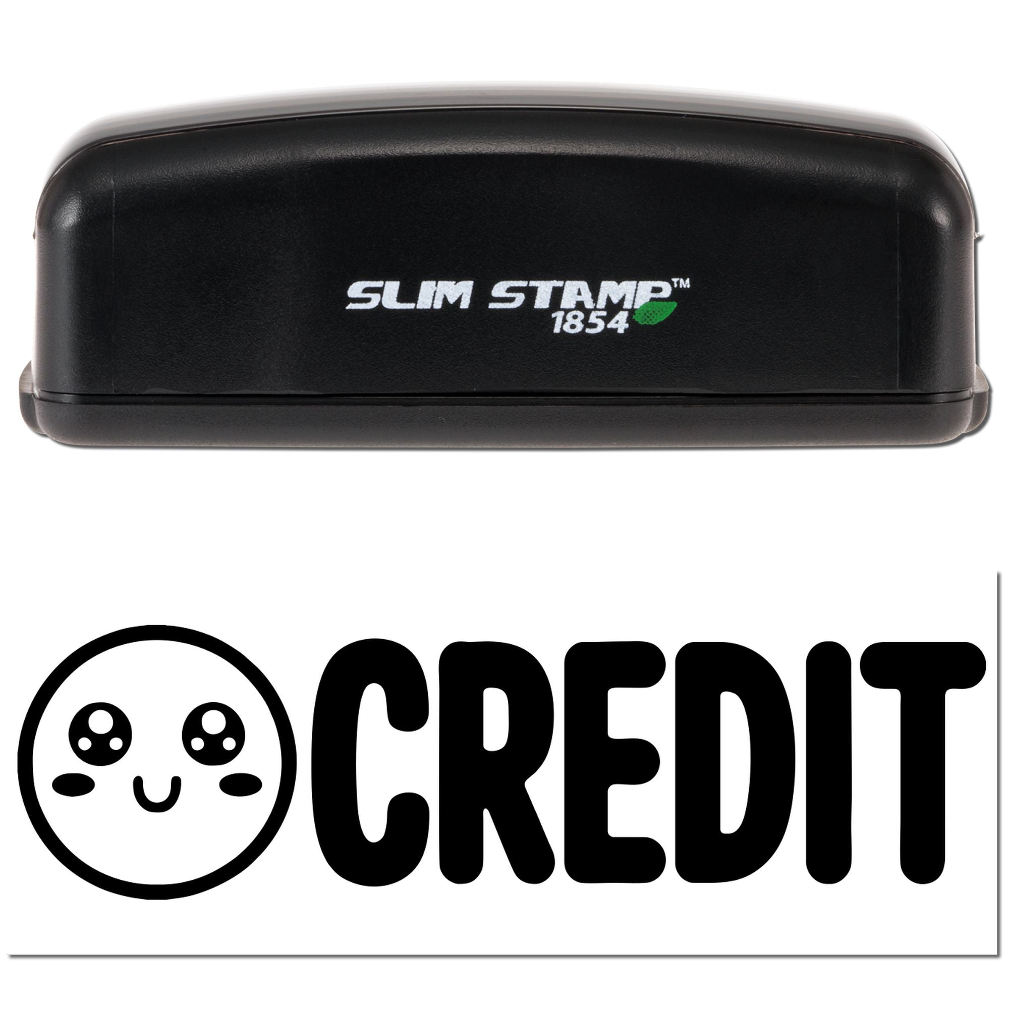 Slim Stamp 1854 credit rubber stamp with black self-inking case and bold CREDIT design for organizing documents.