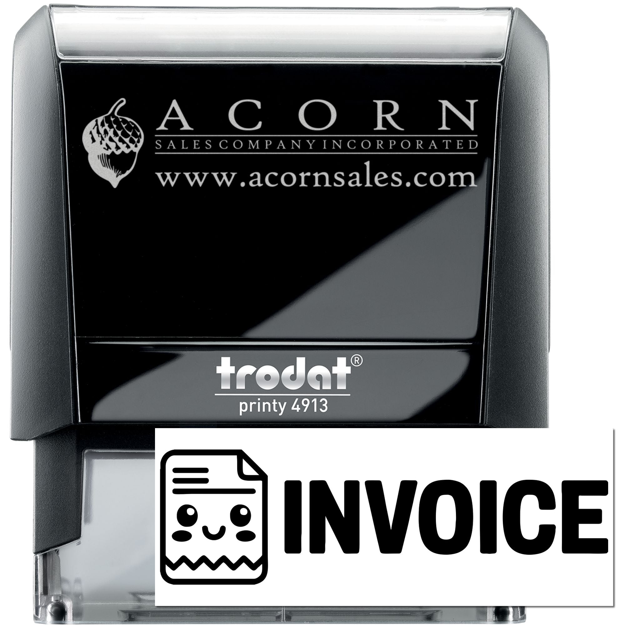 Custom Trodat Printy 4913 self-inking rubber stamp for Acorn Sales Company Incorporated invoices.