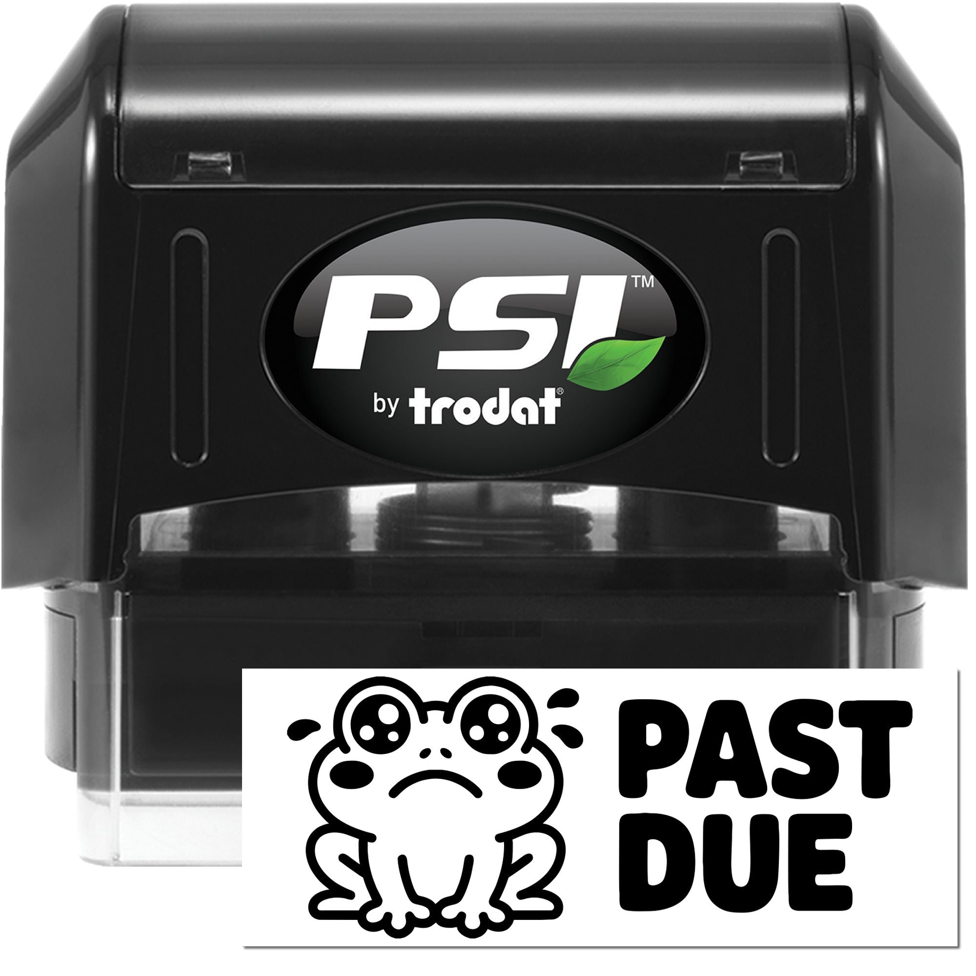 PSI by Trodat self-inking rubber stamp with Past Due frog graphic for office reminders and overdue notices