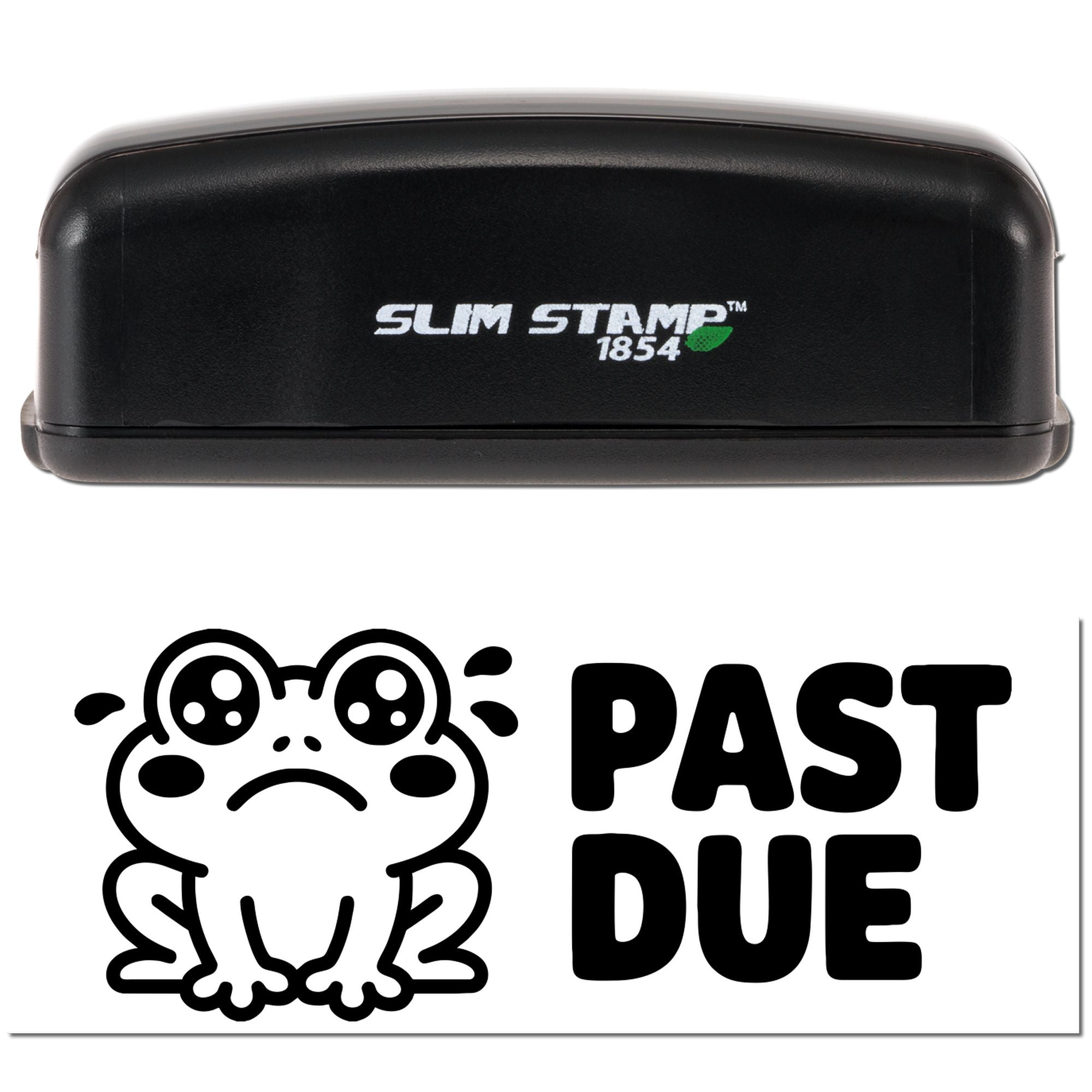 Slim Stamp 1854 custom rubber stamp with PAST DUE frog design for overdue notices and office reminders