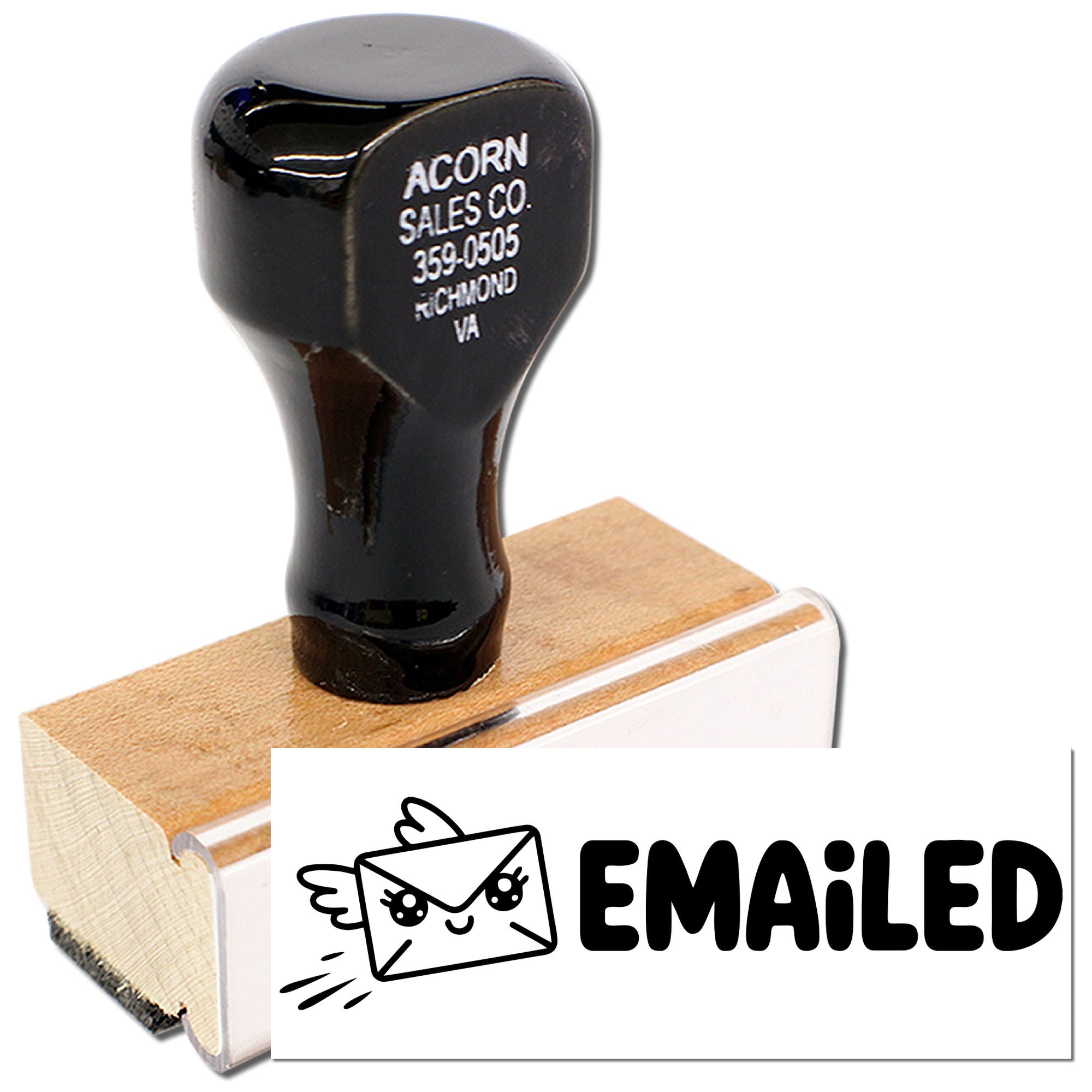 Custom business rubber address stamp for Acorn Sales Co. with Richmond, VA contact details and Emailed approval stamp.