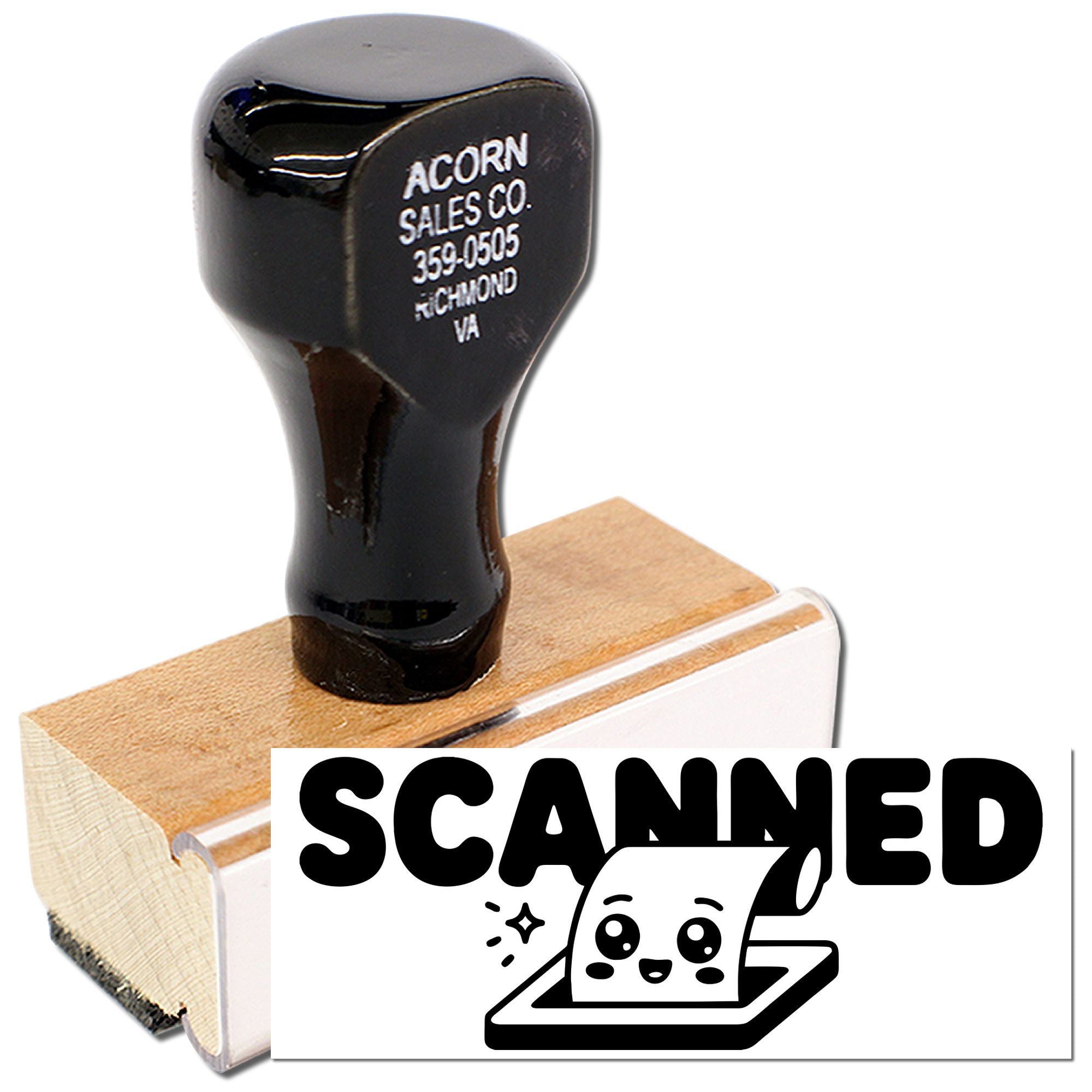 Rubber stamp marked SCANNED for office document processing, record keeping, and mailroom workflow.