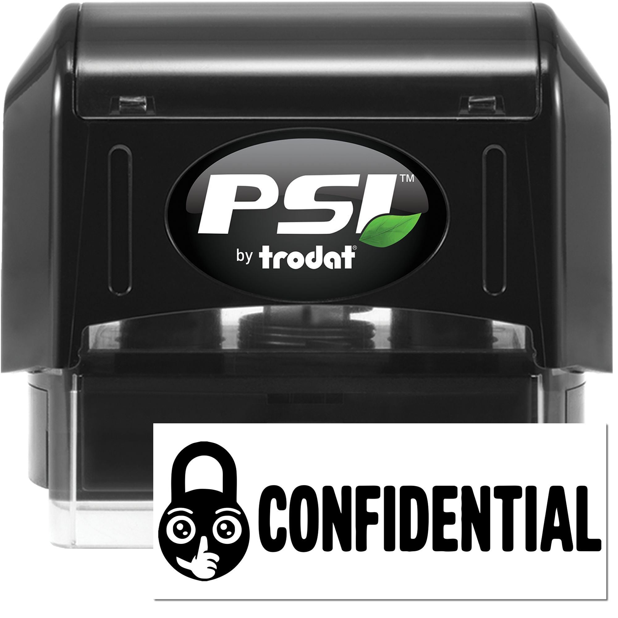 PSI by Trodat self-inking rubber stamp with confidential word stamp for secure document marking.