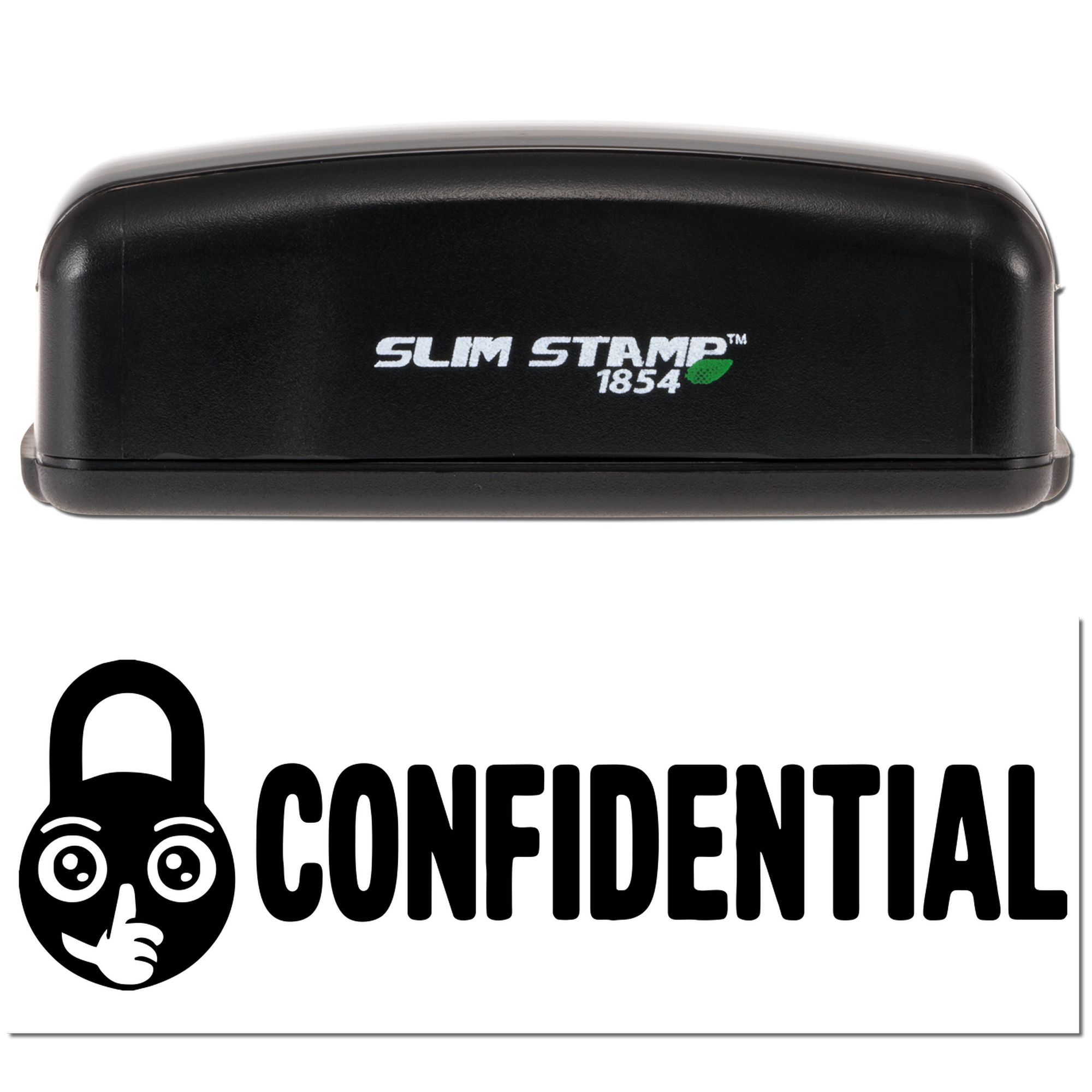 Slim Stamp 1854 self-inking rubber stamp for marking confidential documents and records.