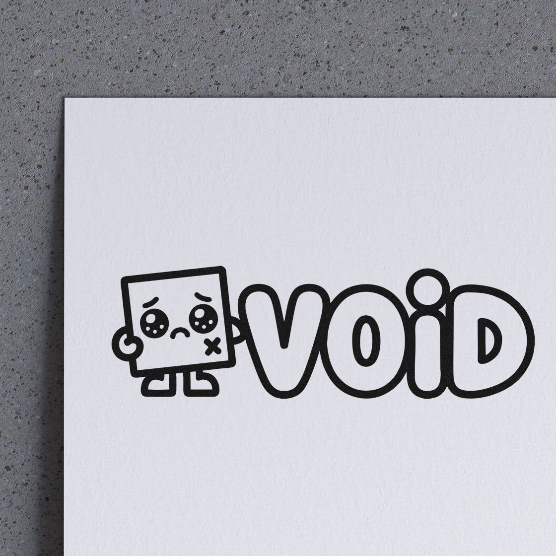 Void rubber stamp design featuring a sad cartoon character, perfect for office documents, packaging, and labeling.
