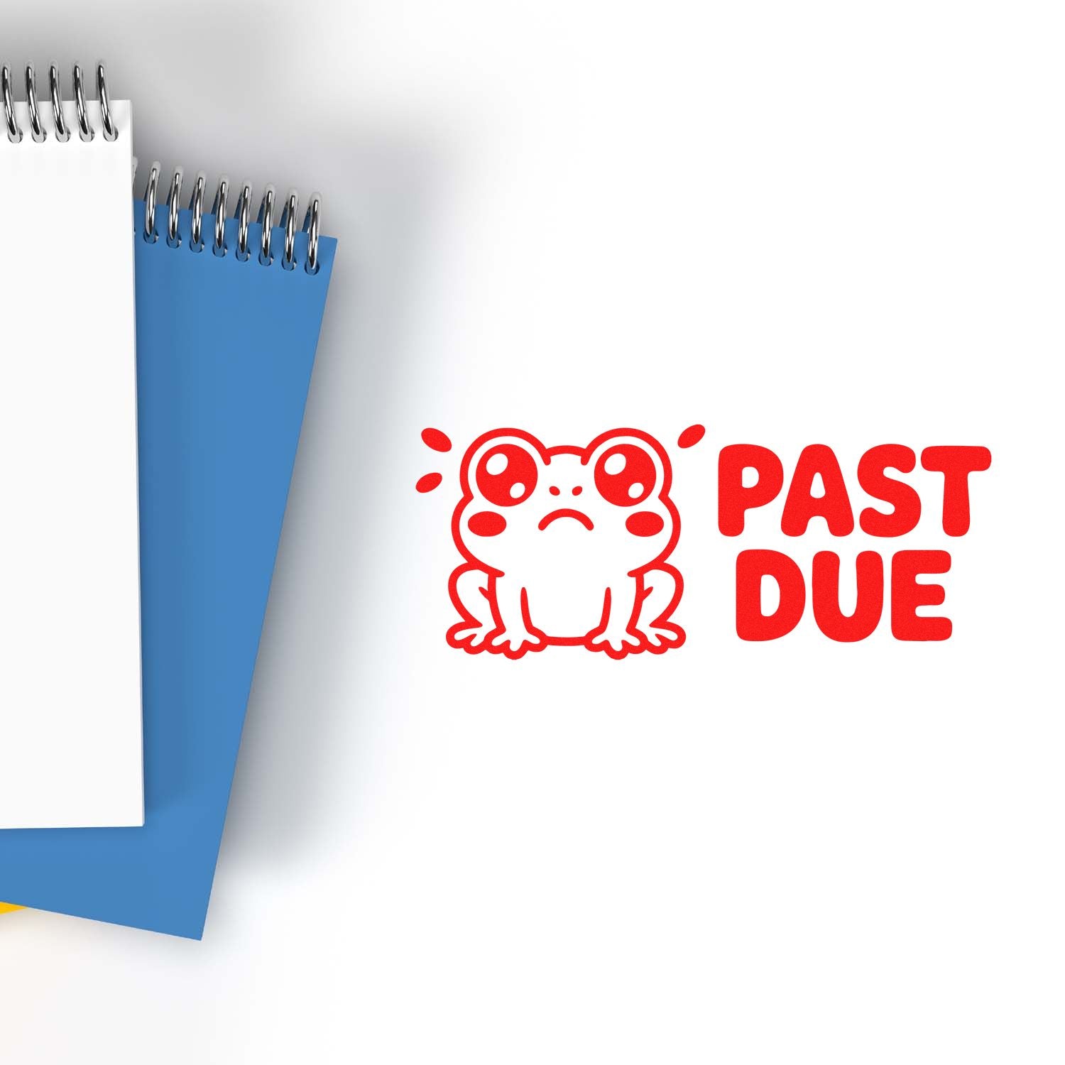 Past due frog rubber stamp design for late payment notices, billing reminders, and office accounting use.