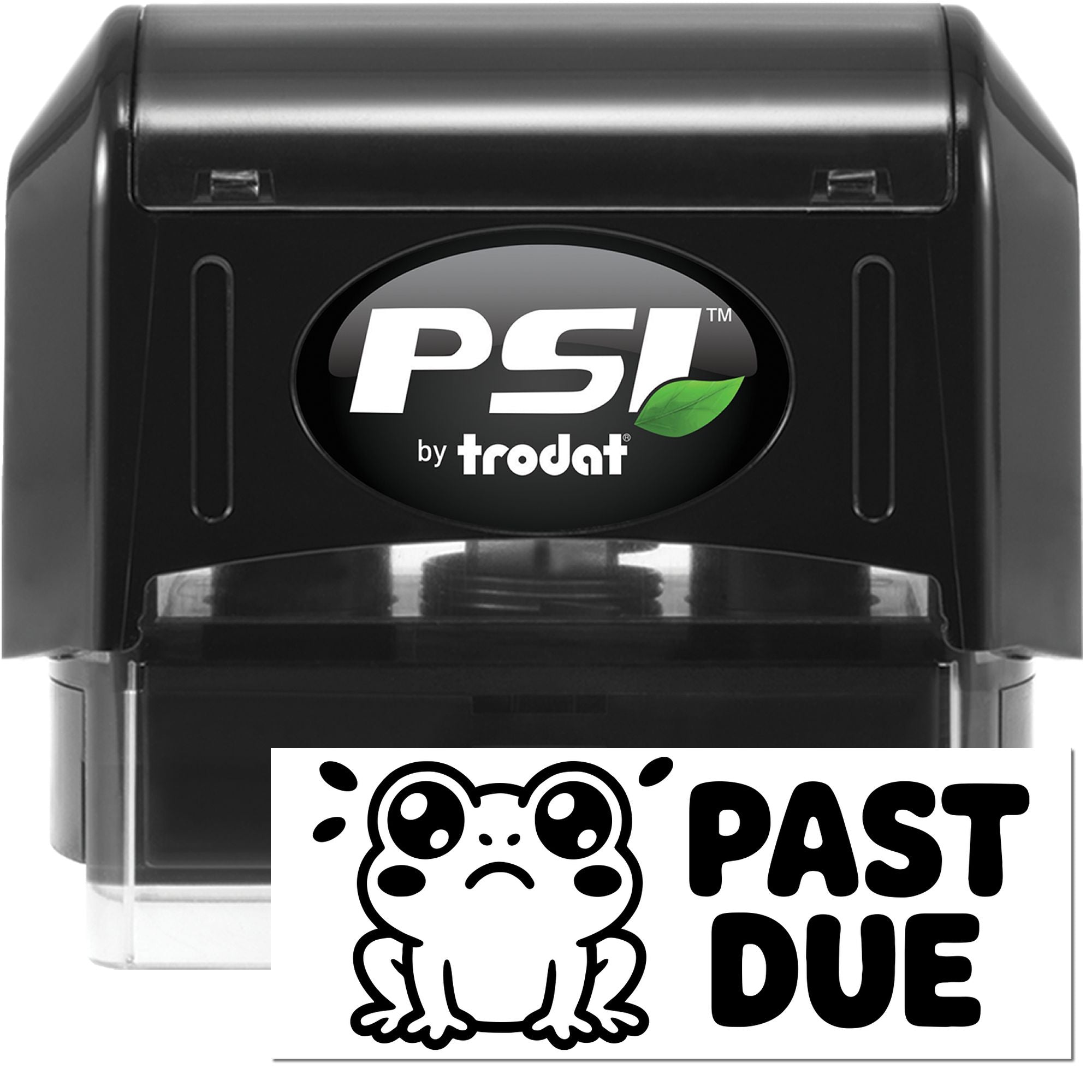 PSI by Trodat self-inking rubber stamp with Past Due frog design for office reminders and overdue notices.