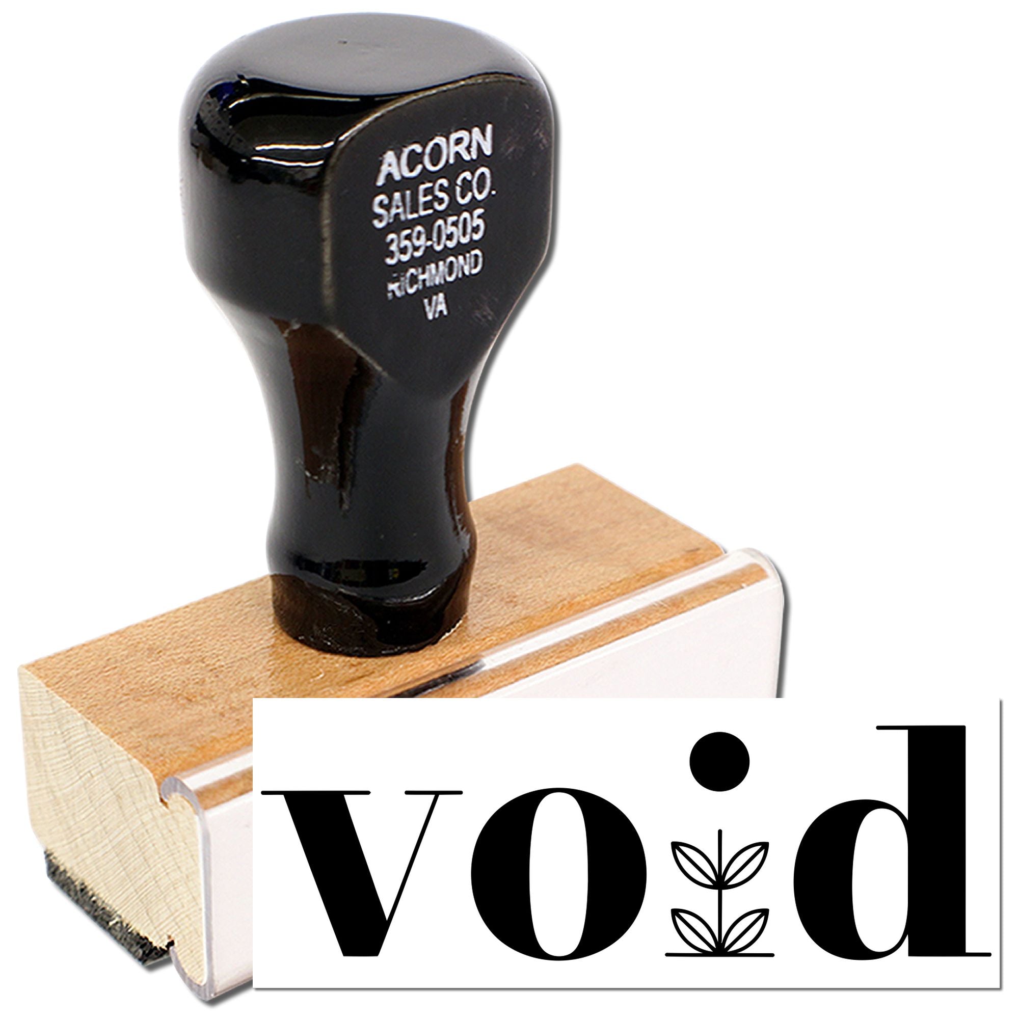 Custom wood handle rubber stamp showing logo imprint for business branding and packaging.