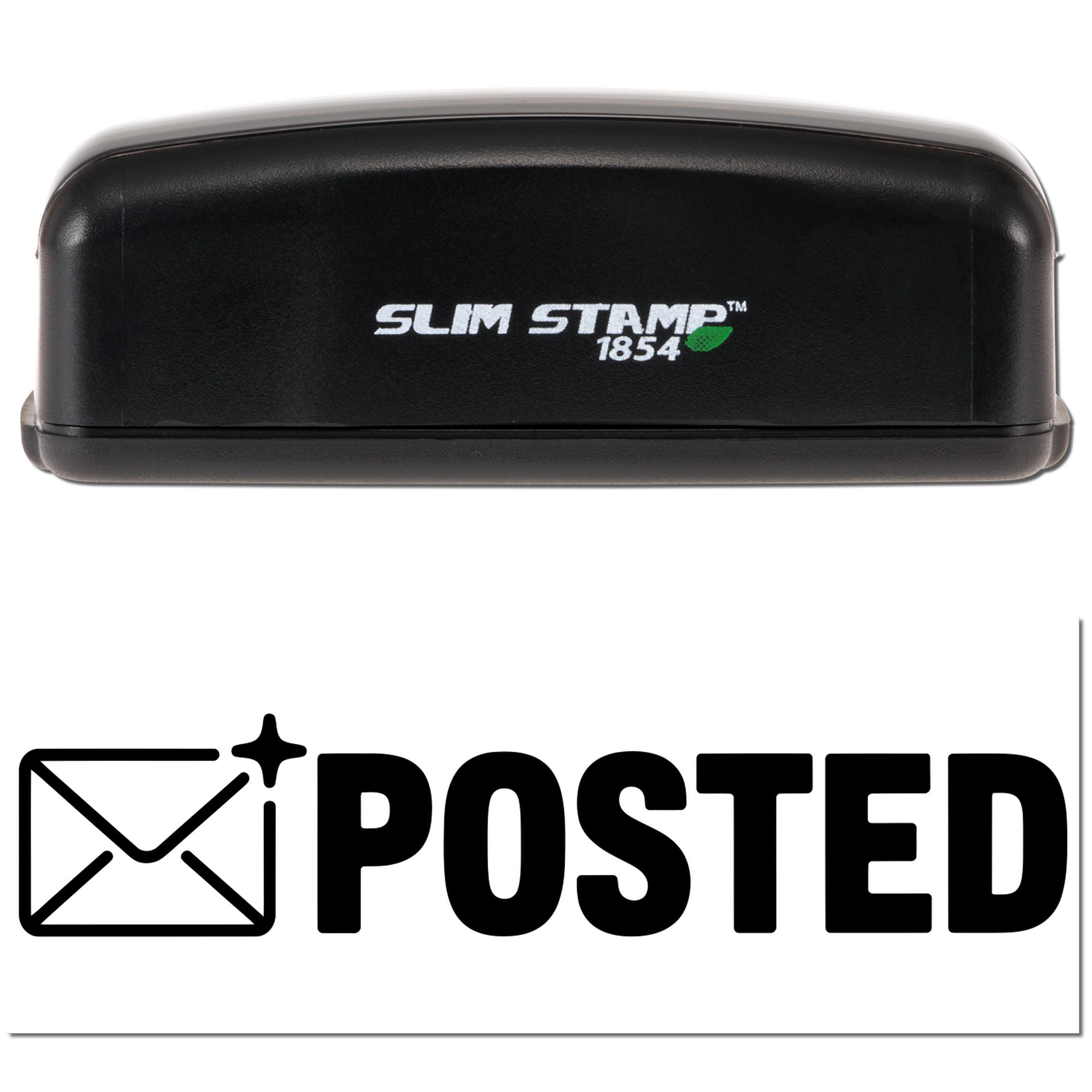 Slim Stamp 1854 self-inking rubber stamp for posted mail, with envelope icon and POSTED imprint.
