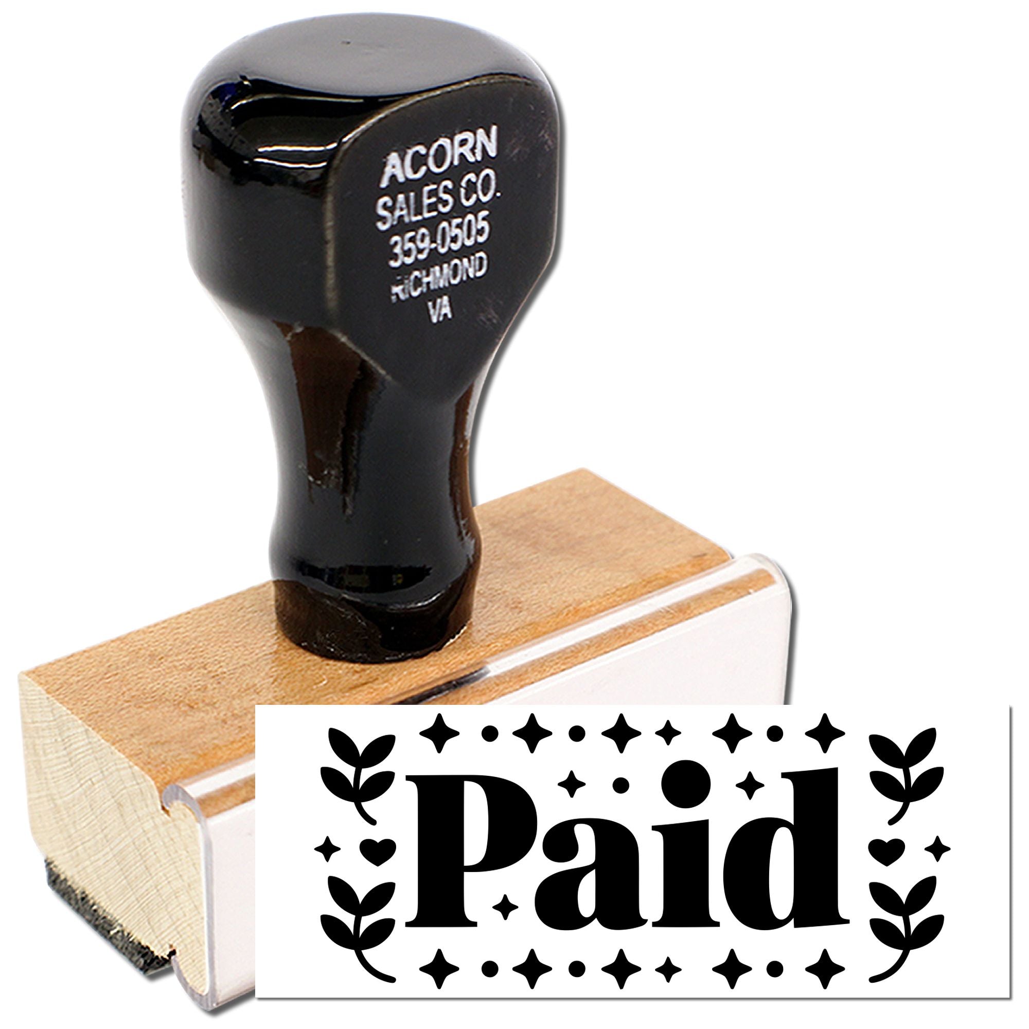 Custom paid rubber stamp with floral border for marking invoices, bills, and business documents as paid.