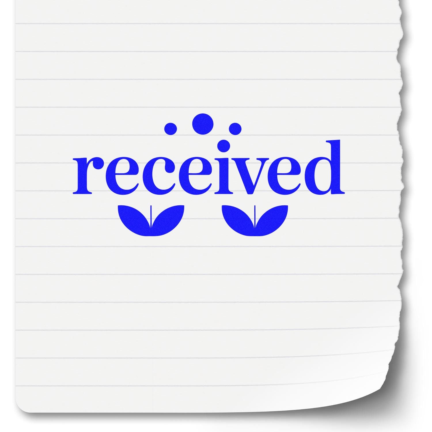 Blue received rubber stamp design with decorative dots and leaves for office document marking and organization.