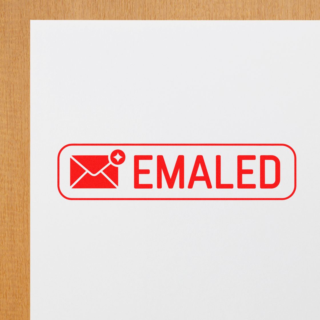 Red EMAILED rubber stamp imprint with envelope icon for office mail tracking on paper.