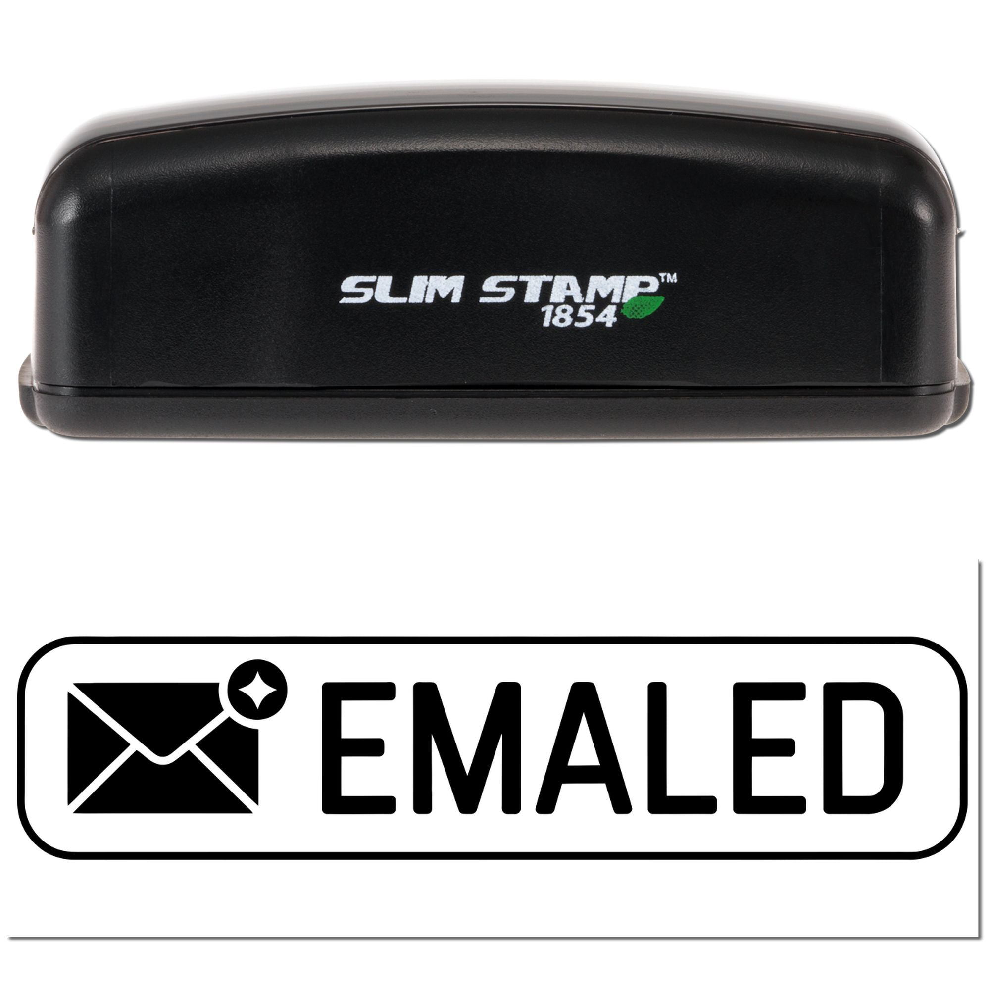 Slim Stamp 1854 self-inking rubber stamp with emailed icon for marking documents as emailed