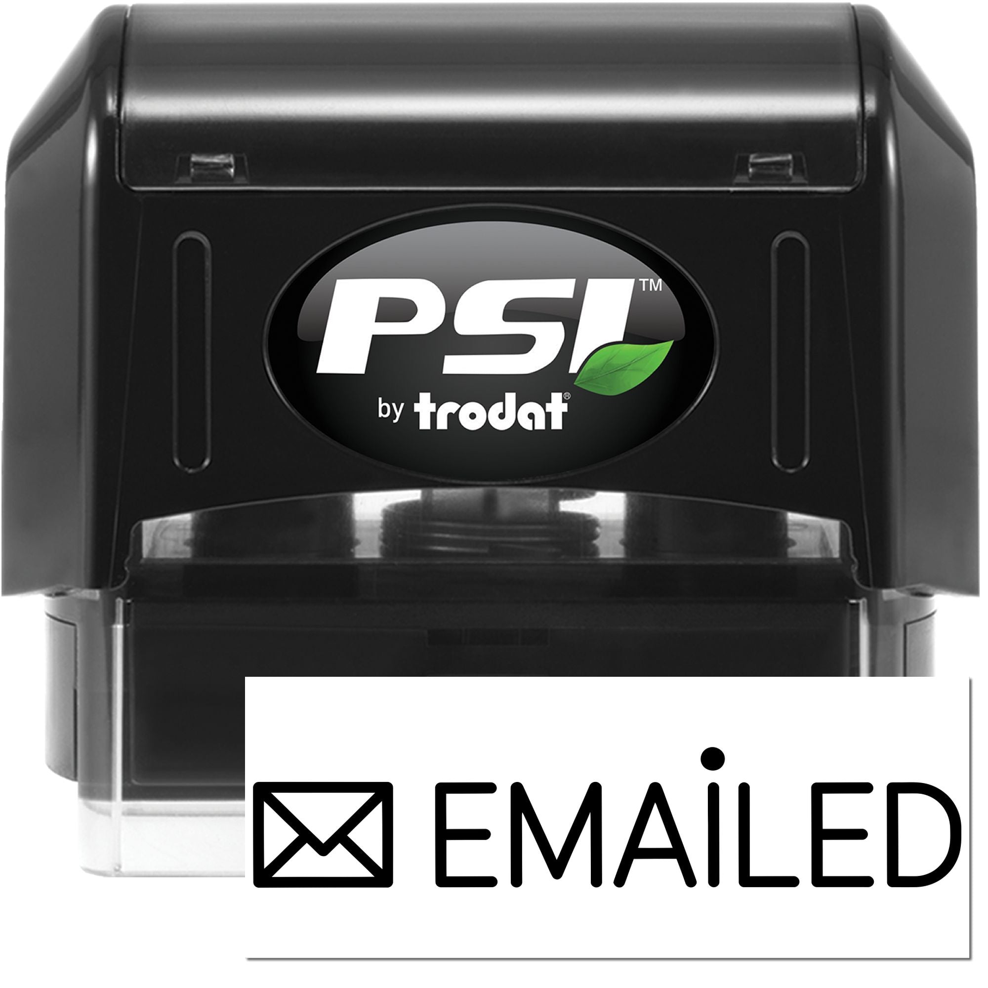 PSI by Trodat self-inking rubber stamp with EMAILED impression, ideal for office mail and document processing.