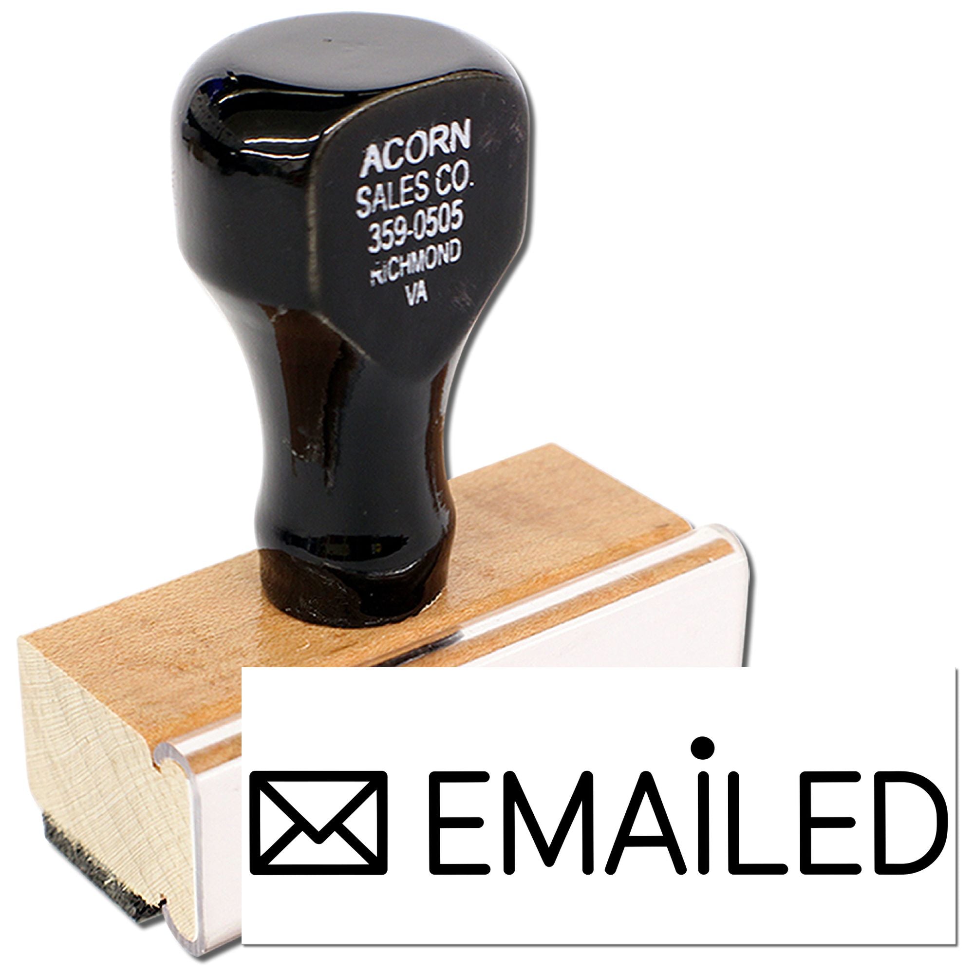 Custom "Emailed" rubber stamp with envelope icon for office mail and document processing