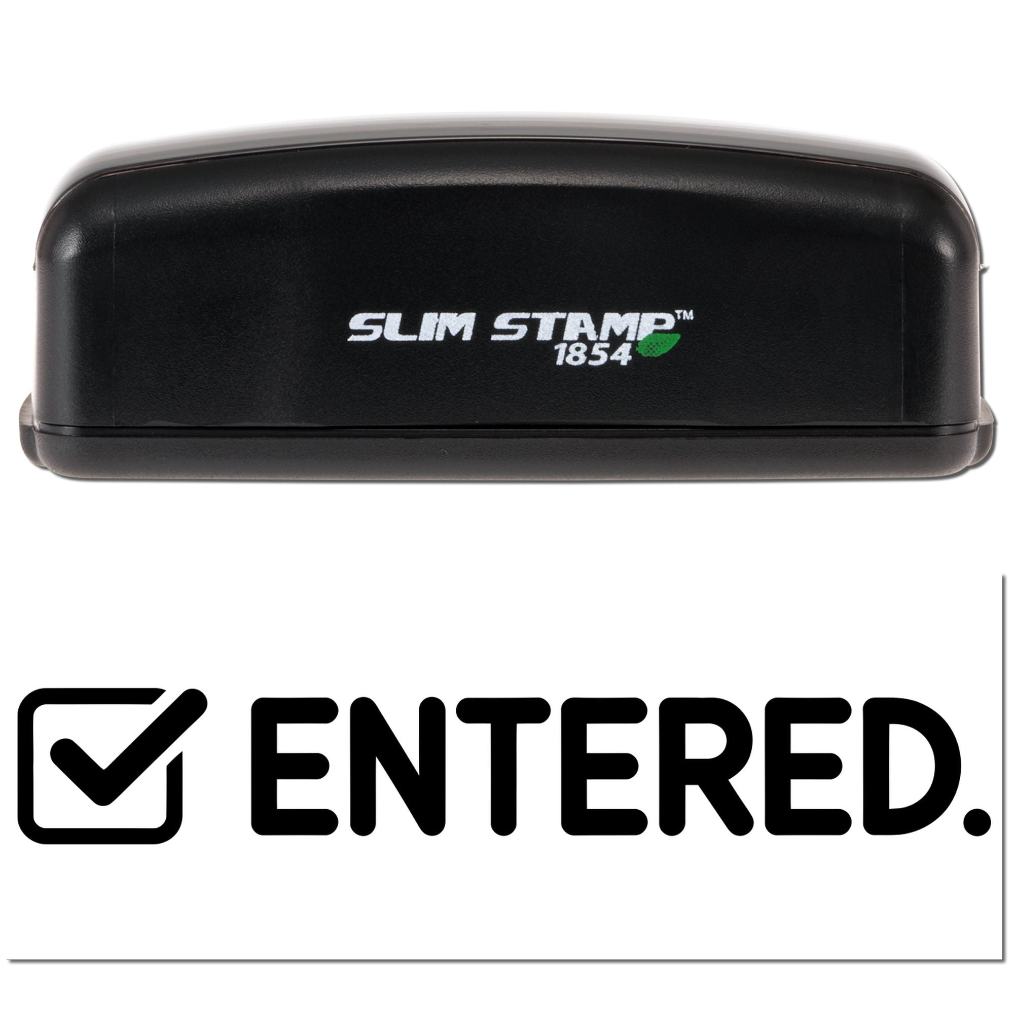 Slim Stamp 1854 self-inking rubber stamp with ENTERED imprint for office document approval.