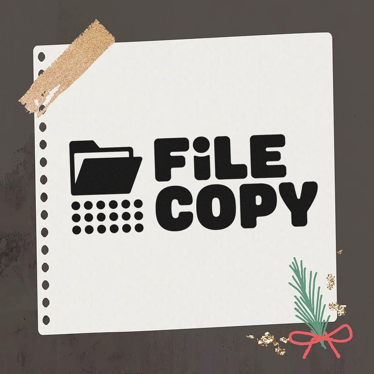 File copy rubber stamp design with folder icon for organizing office documents.