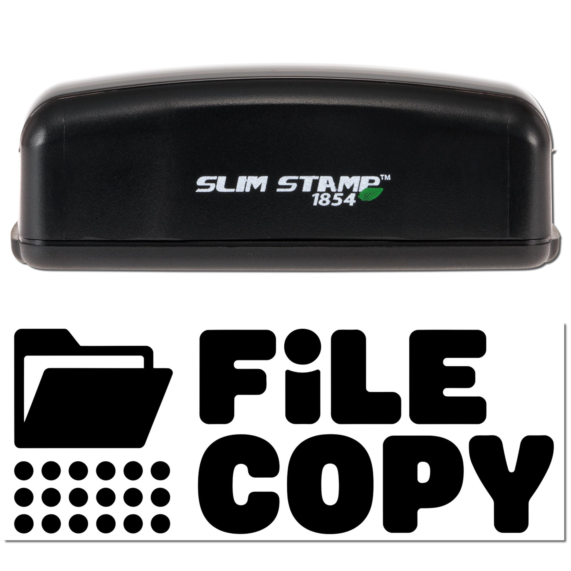 Slim Stamp 1854 self-inking file copy rubber stamp for marking document copies in office filing and records management.