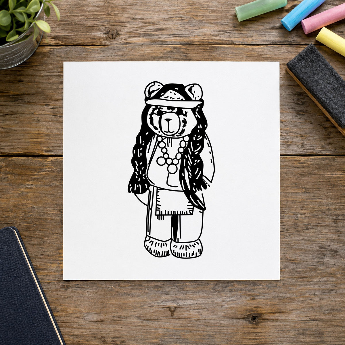 Bear Indian Art Rubber Stamp in use 1