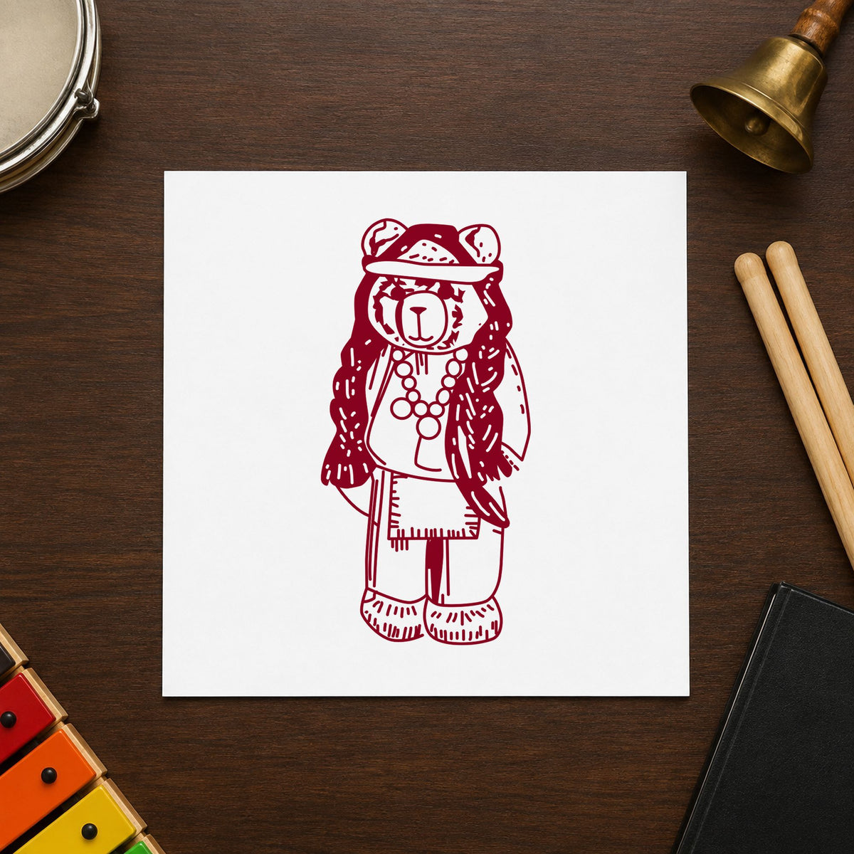 Bear Indian Art Rubber Stamp in use 10