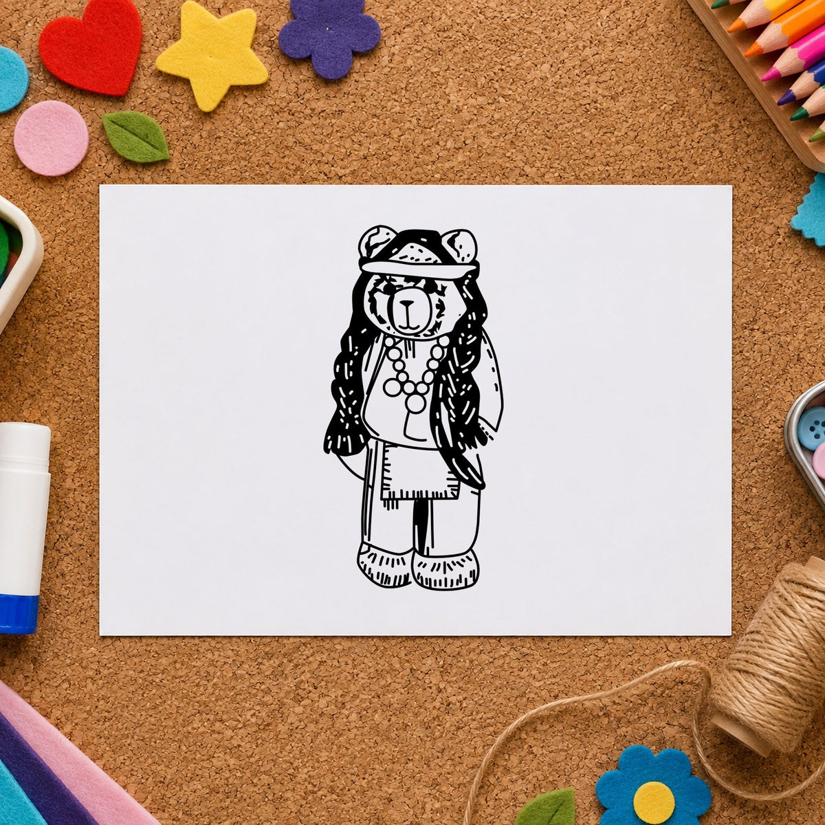 Bear Indian Art Rubber Stamp in use 2
