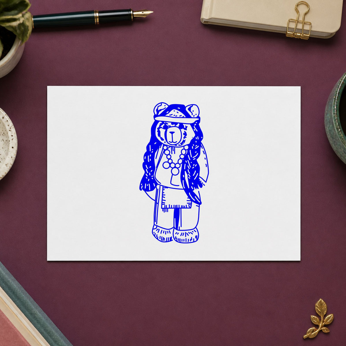 Bear Indian Art Rubber Stamp in use 3