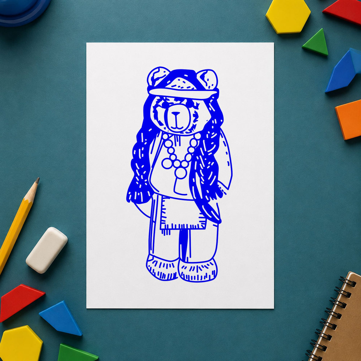 Bear Indian Art Rubber Stamp in use 4