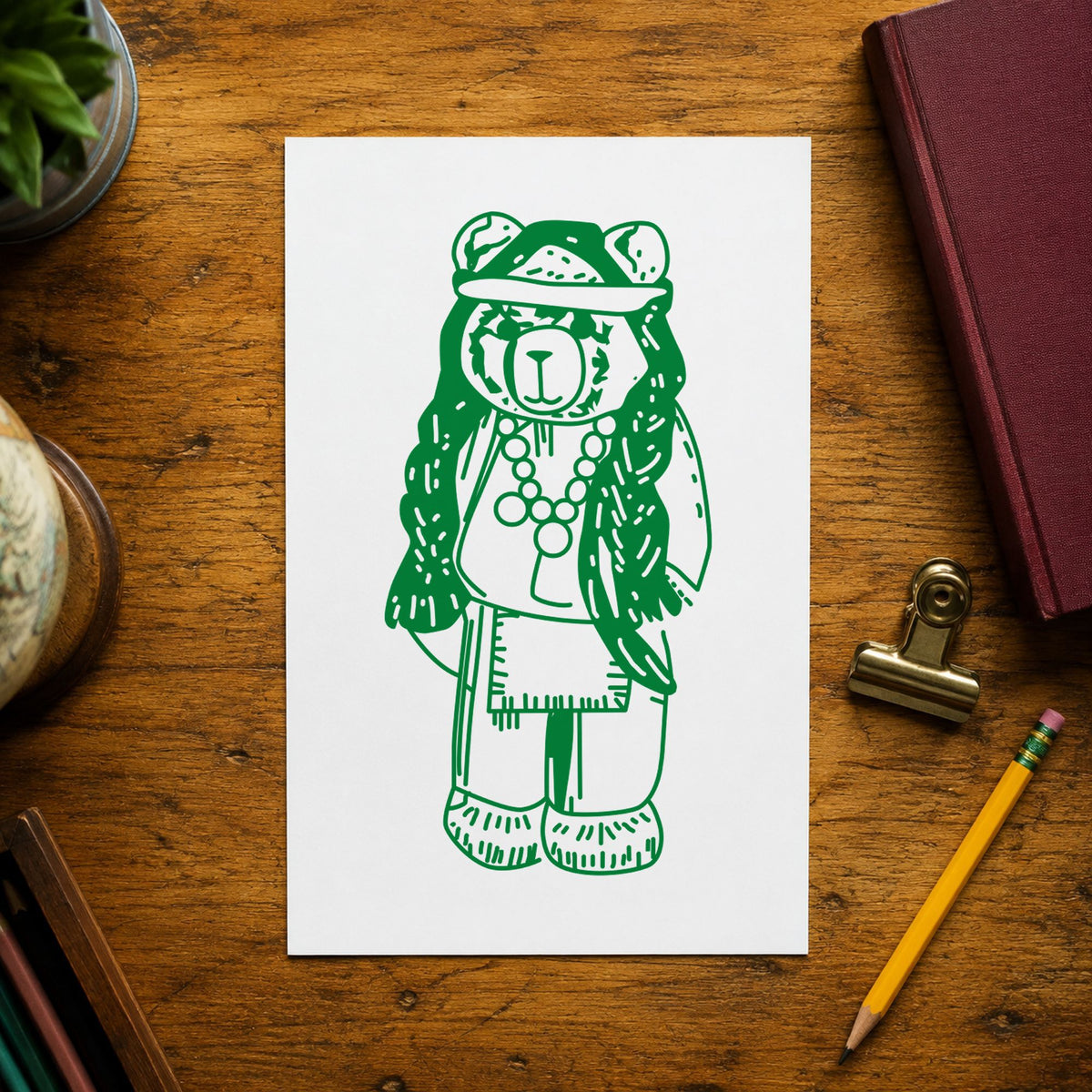 Bear Indian Art Rubber Stamp in use 5