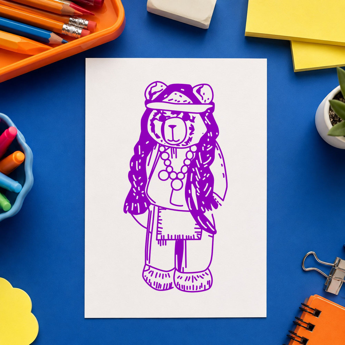 Bear Indian Art Rubber Stamp in use 7
