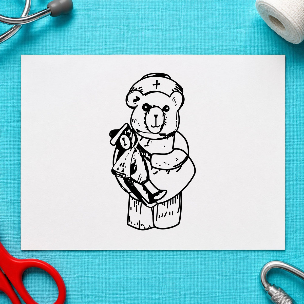 Bear Nurse Art Rubber Stamp in use 1