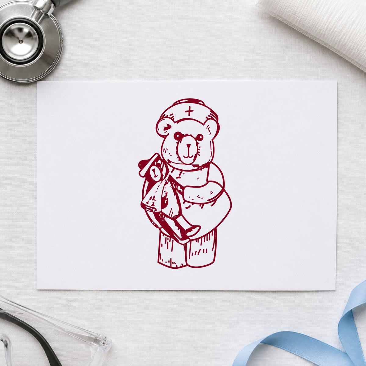 Bear Nurse Art Rubber Stamp in use 10