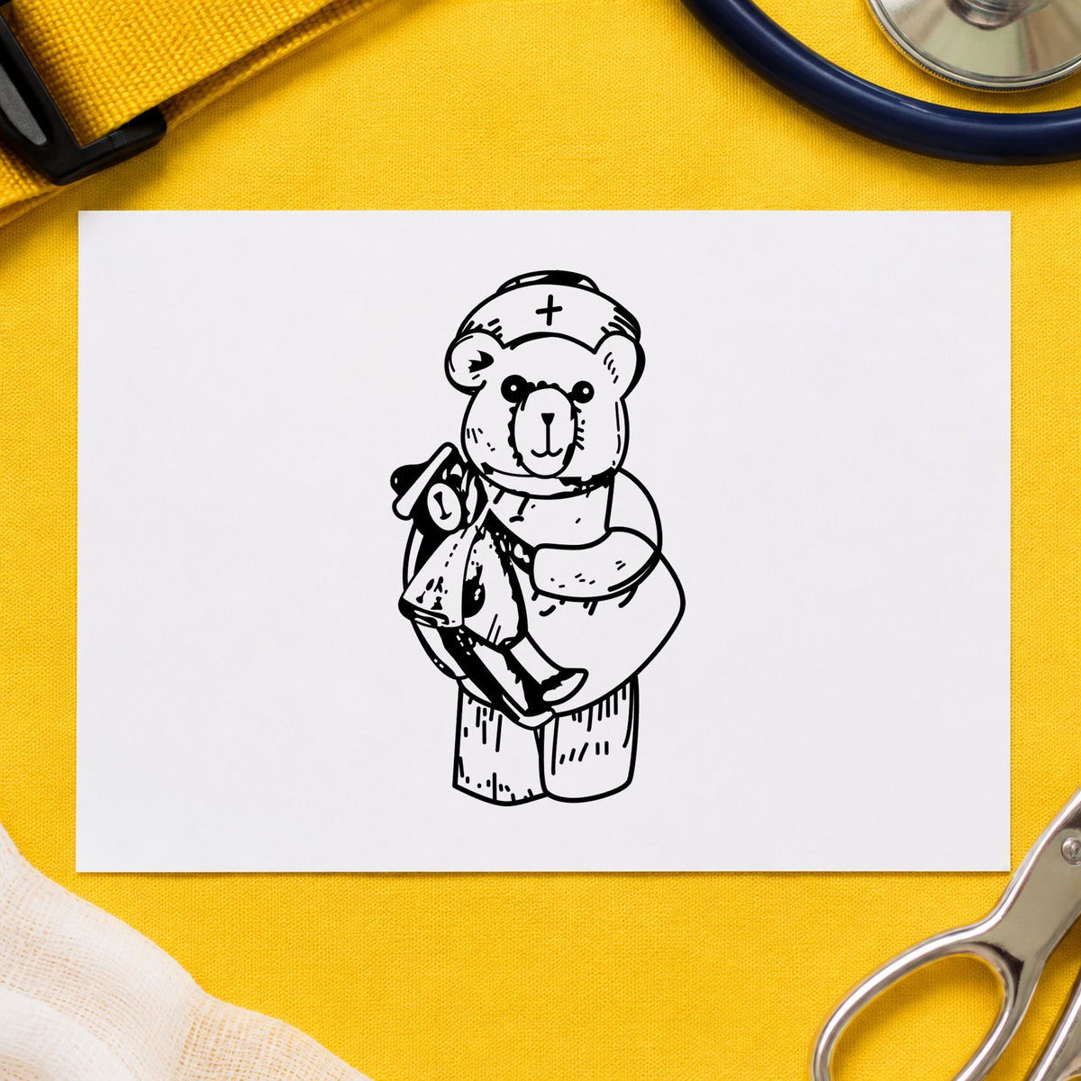 Bear Nurse Art Rubber Stamp in use 2