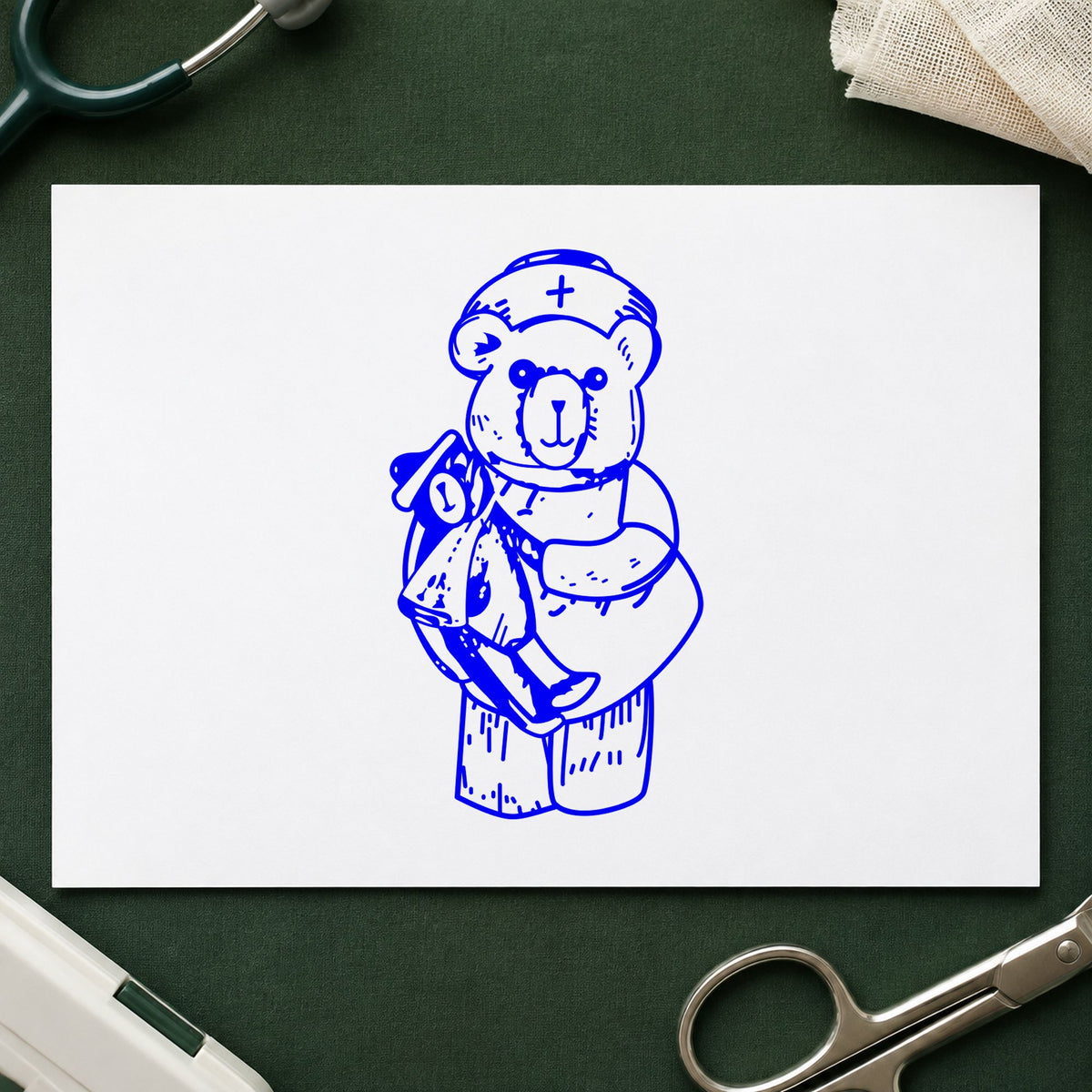 Bear Nurse Art Rubber Stamp in use 3