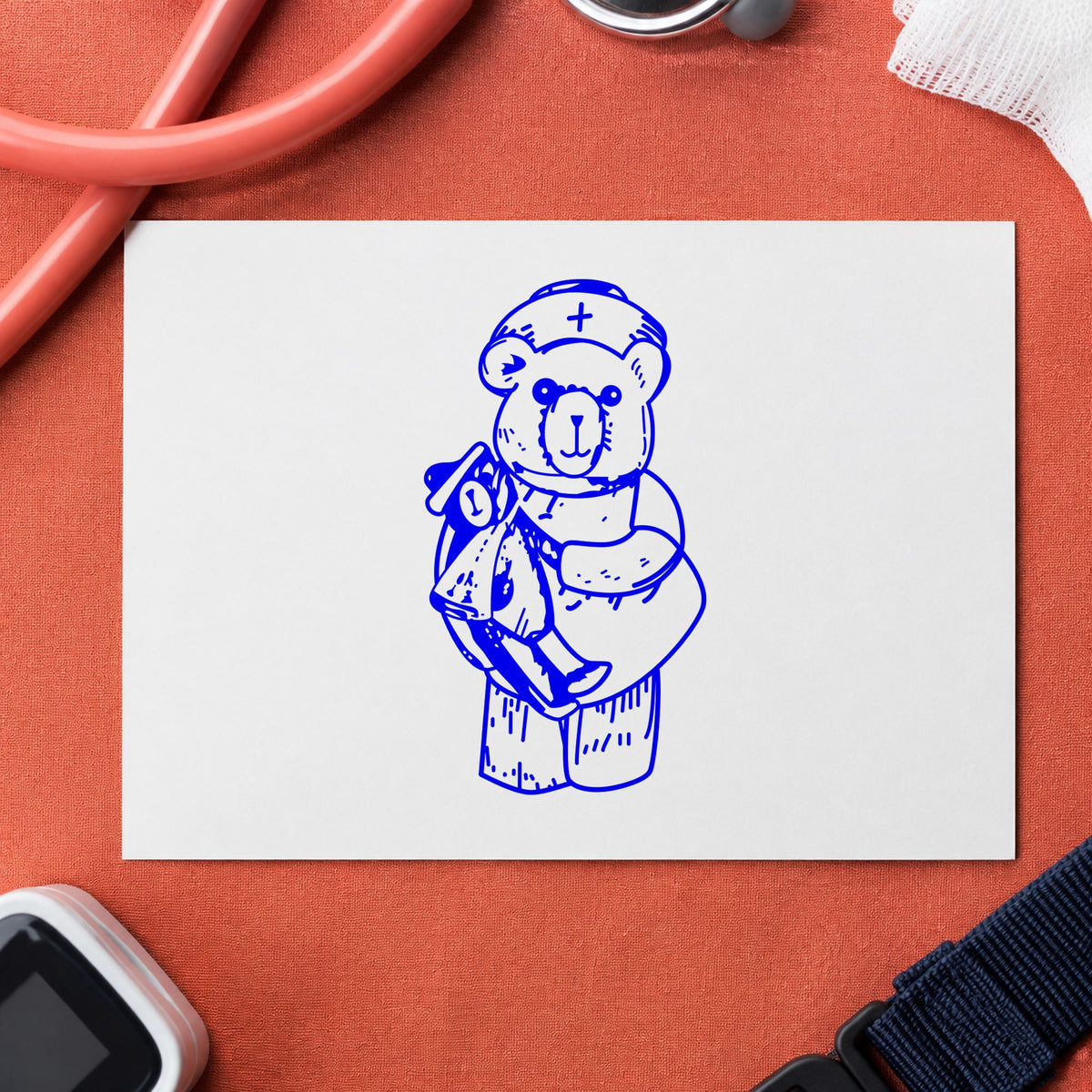 Bear Nurse Art Rubber Stamp in use 4