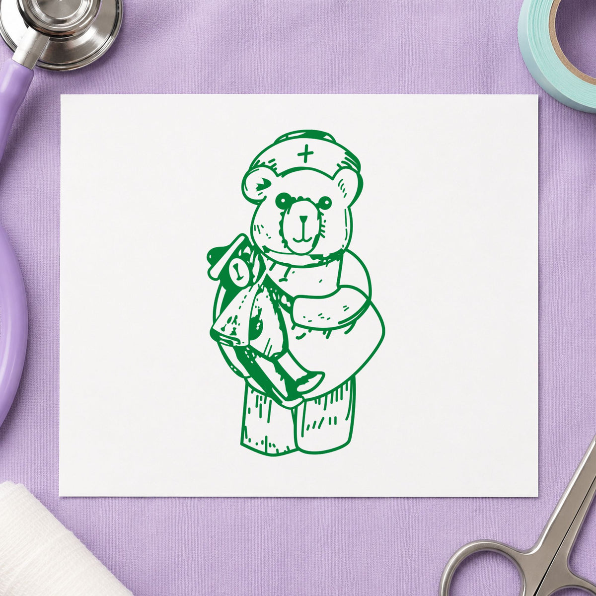 Bear Nurse Art Rubber Stamp in use 5