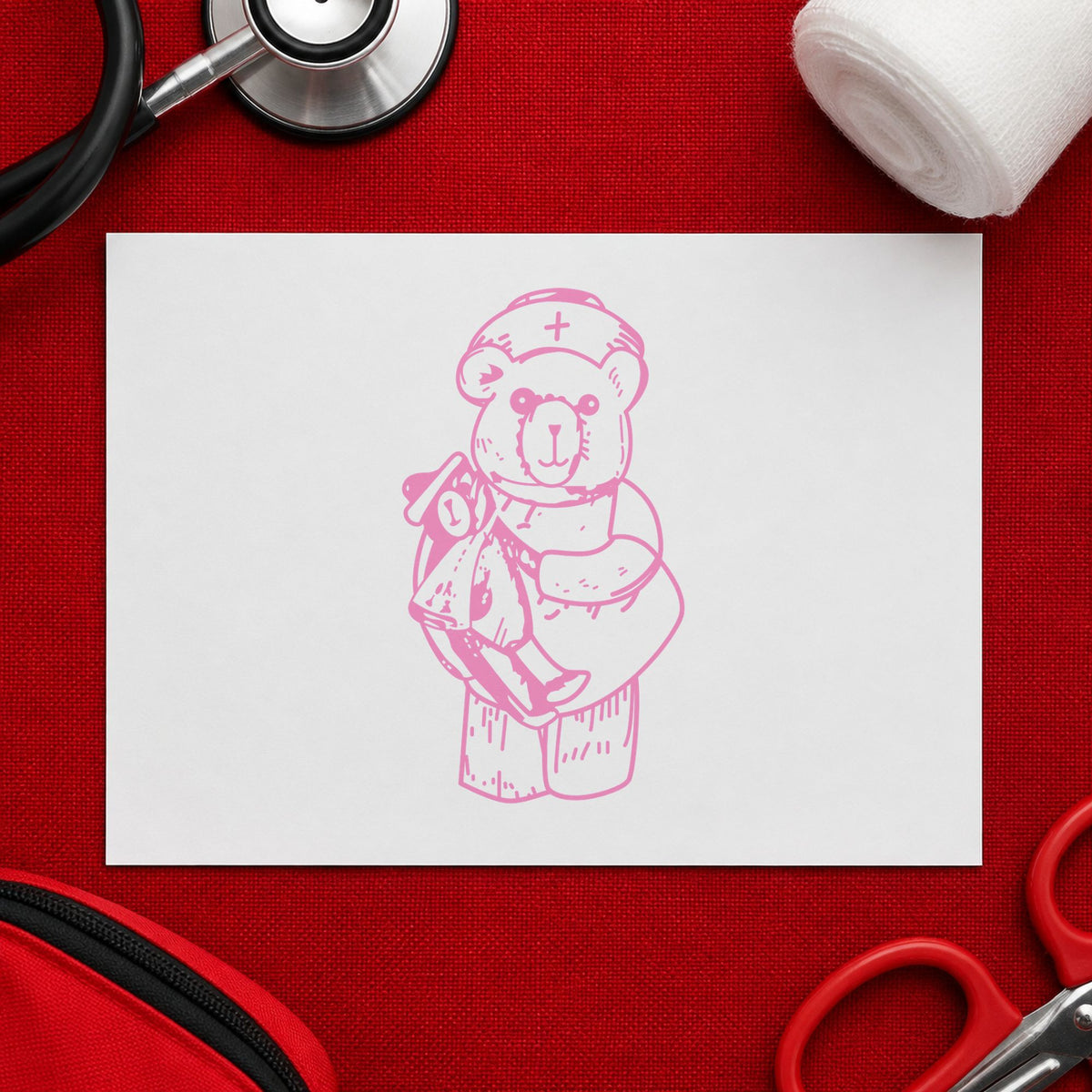 Bear Nurse Art Rubber Stamp in use 6