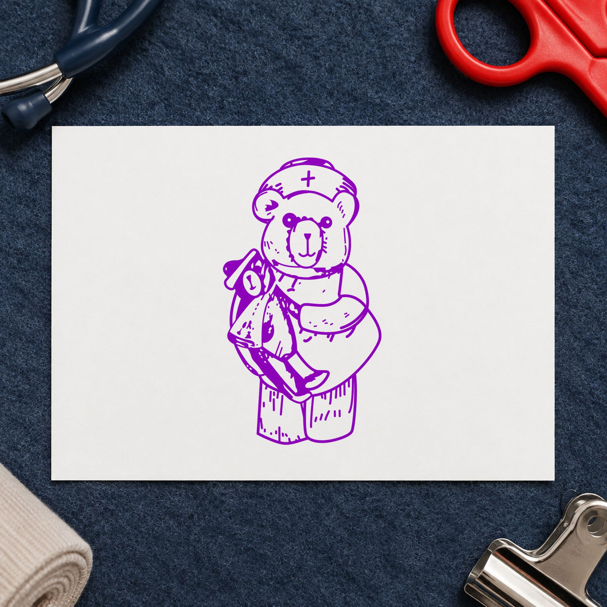 Bear Nurse Art Rubber Stamp in use 7