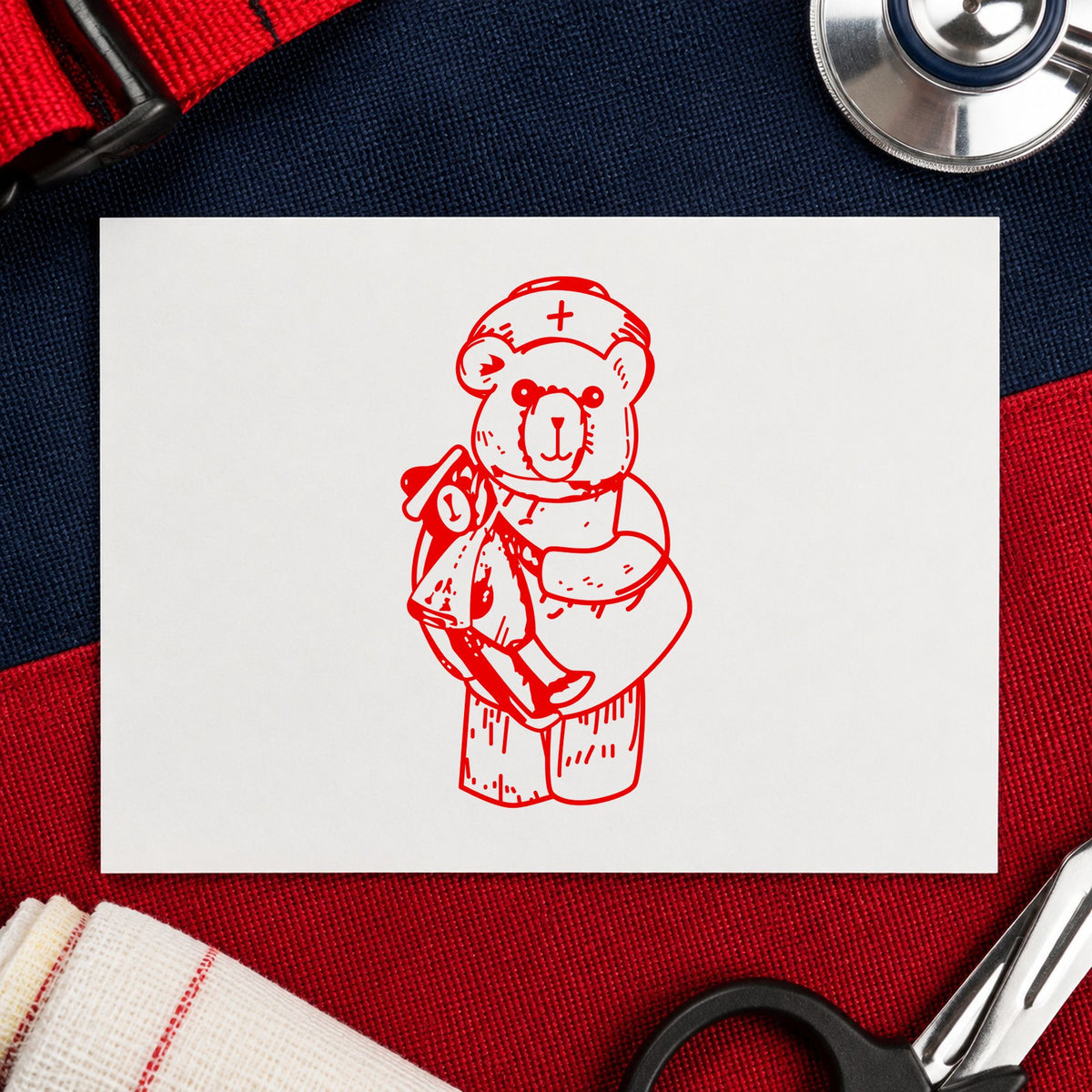 Bear Nurse Art Rubber Stamp in use 8