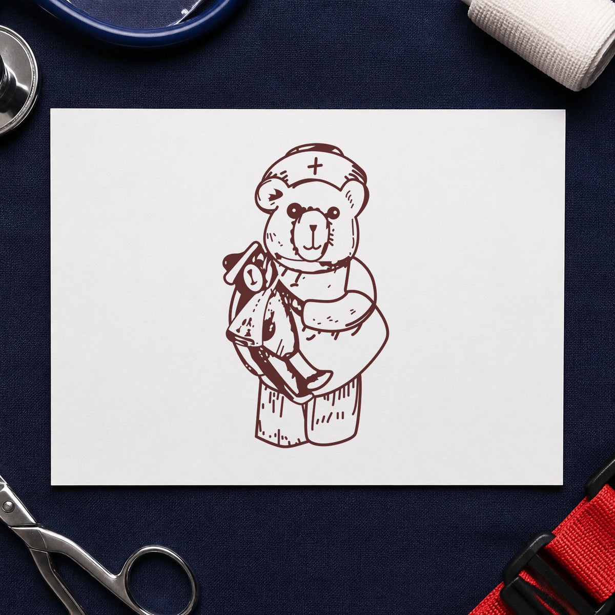 Bear Nurse Art Rubber Stamp in use 9