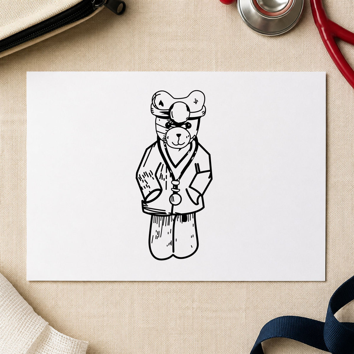 Bear Doctor Art Rubber Stamp in use 1