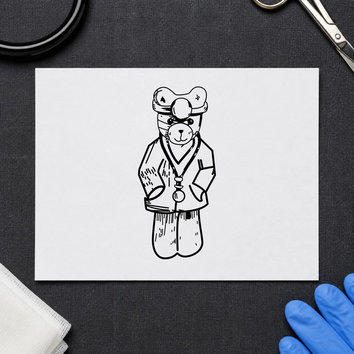 Bear Doctor Art Rubber Stamp in use 2