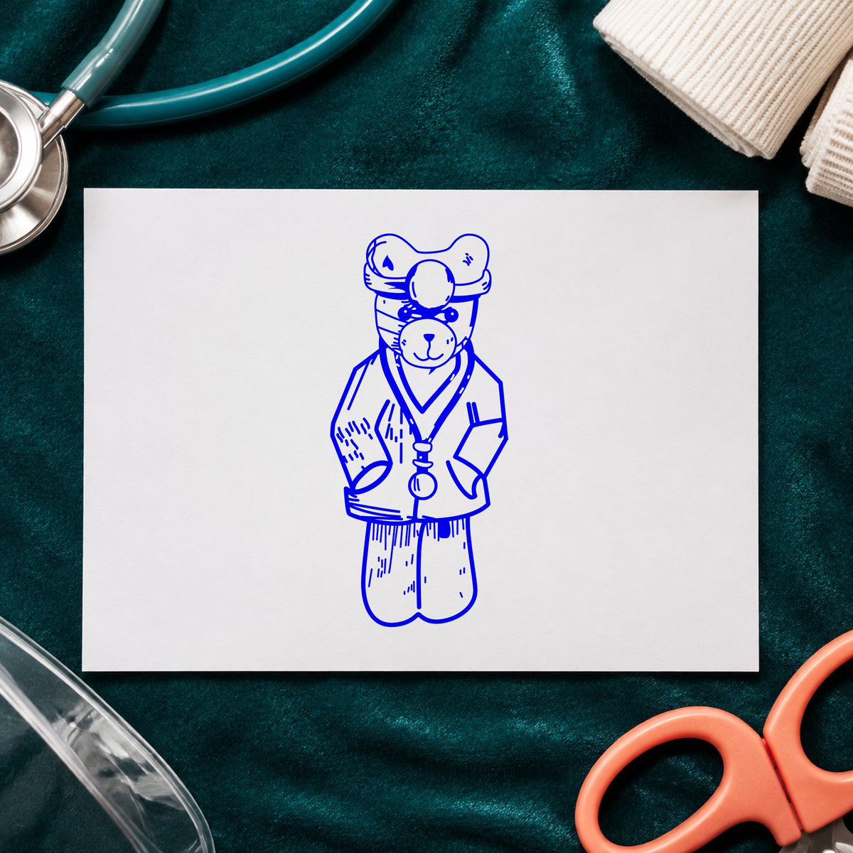 Bear Doctor Art Rubber Stamp in use 3