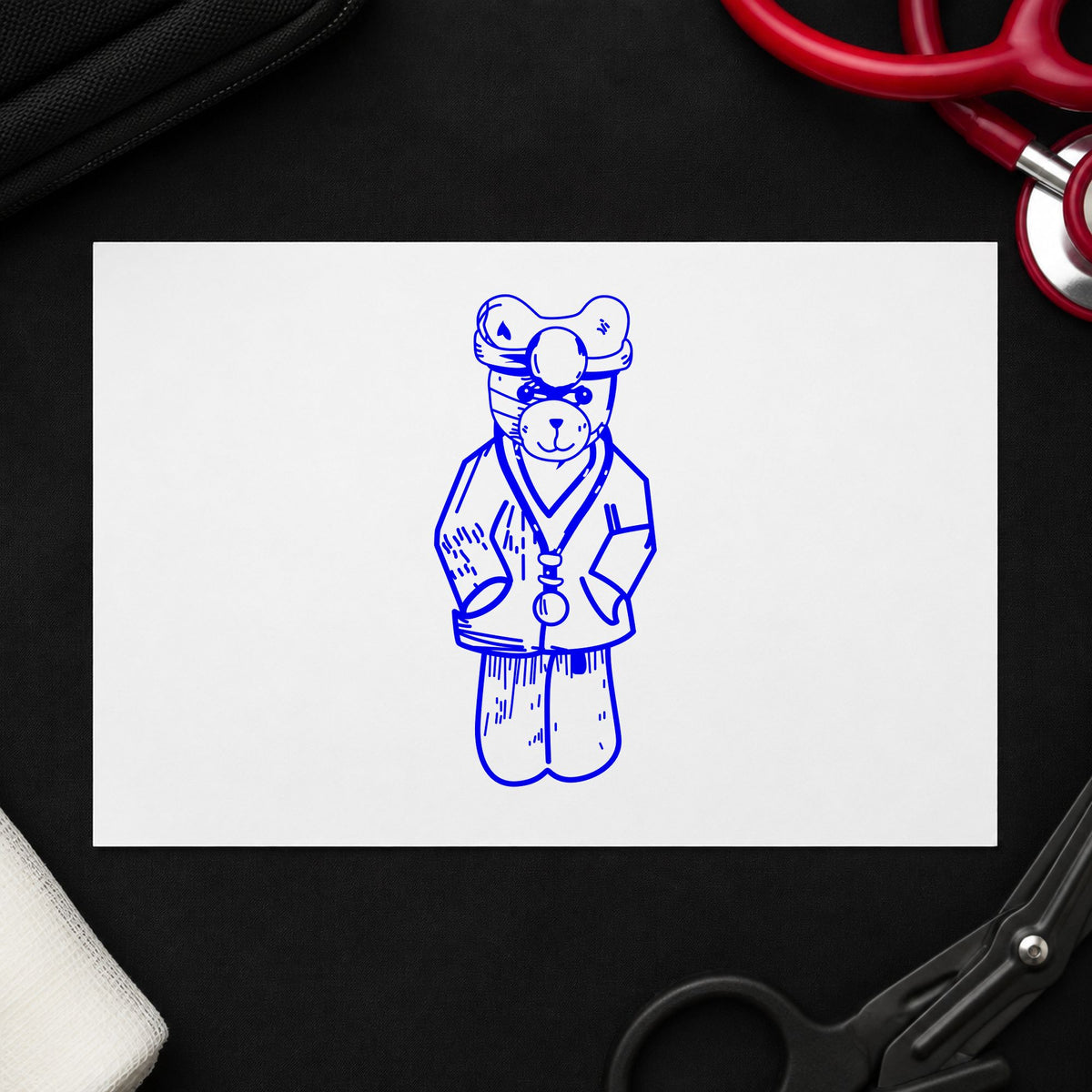 Bear Doctor Art Rubber Stamp in use 4